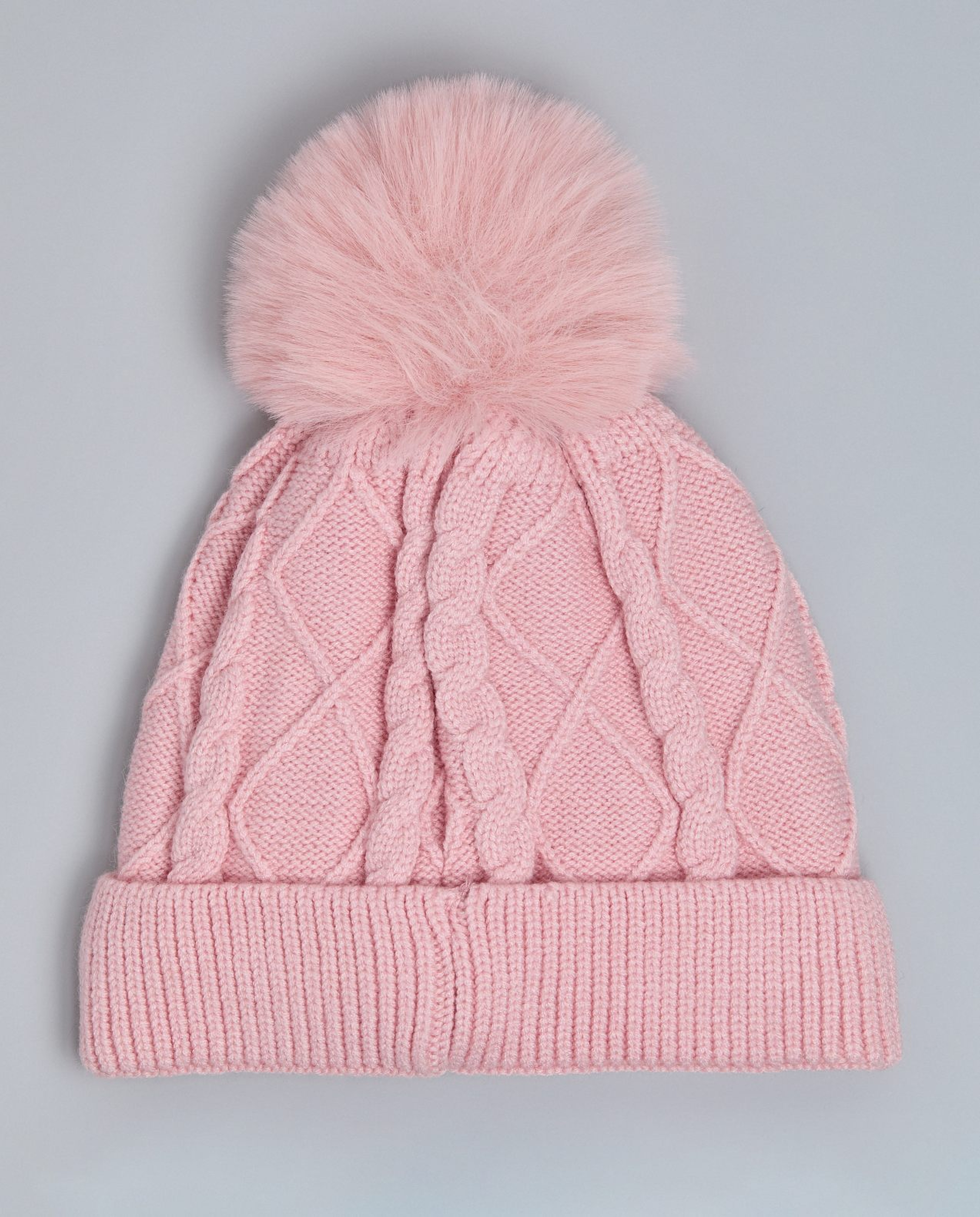 Cable Knit Beanie with Pom-Pom
