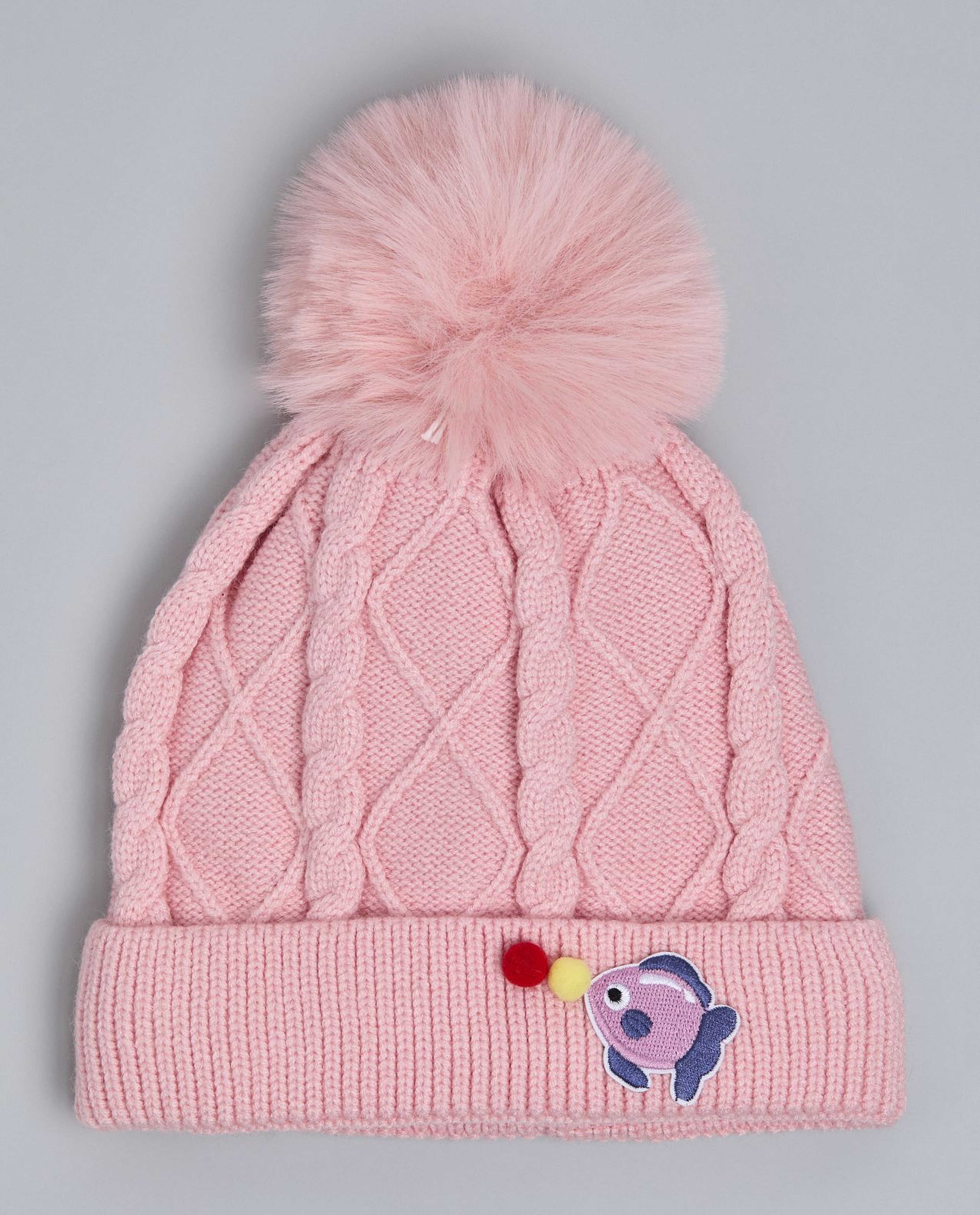 Cable Knit Beanie with Pom-Pom