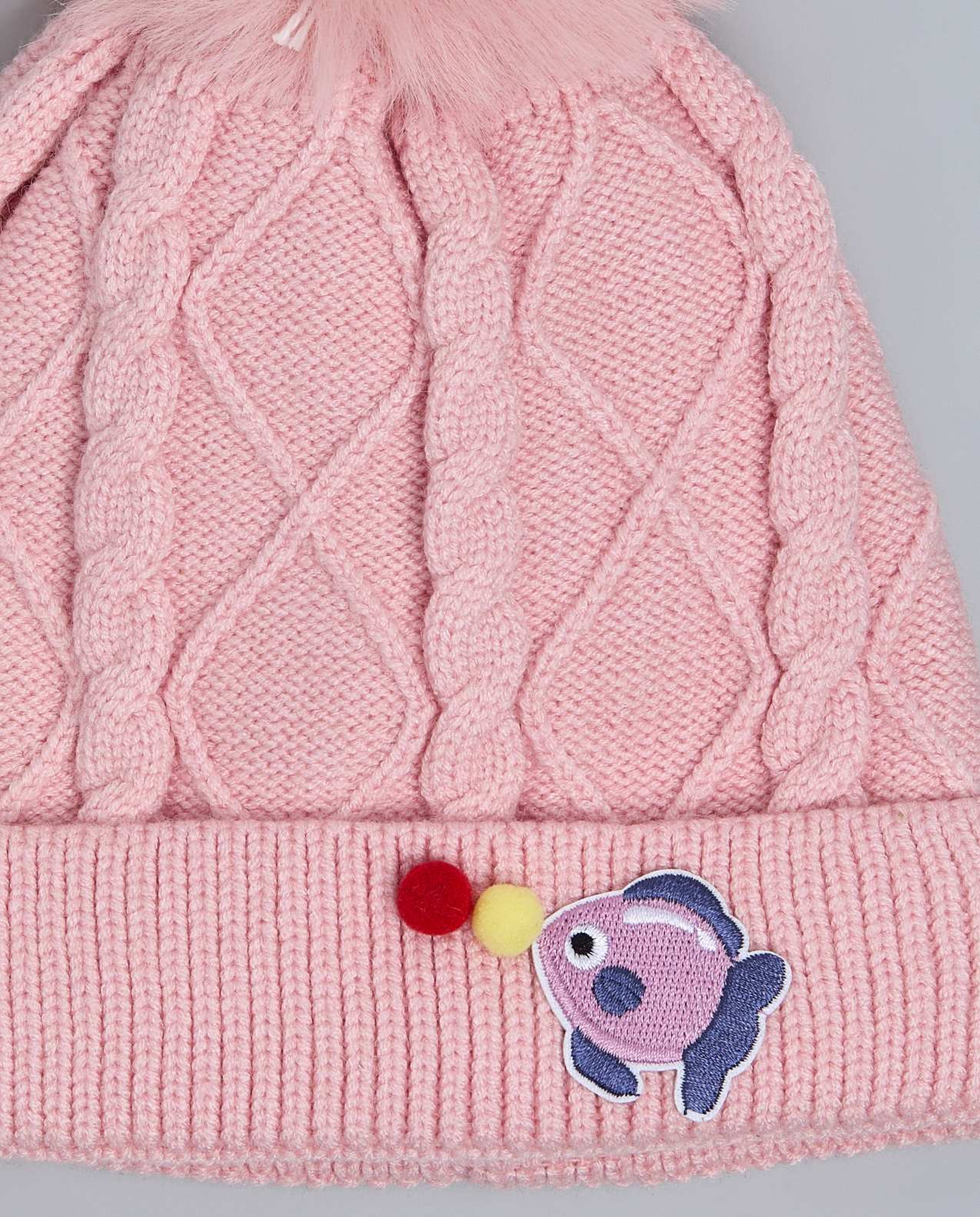 Cable Knit Beanie with Pom-Pom