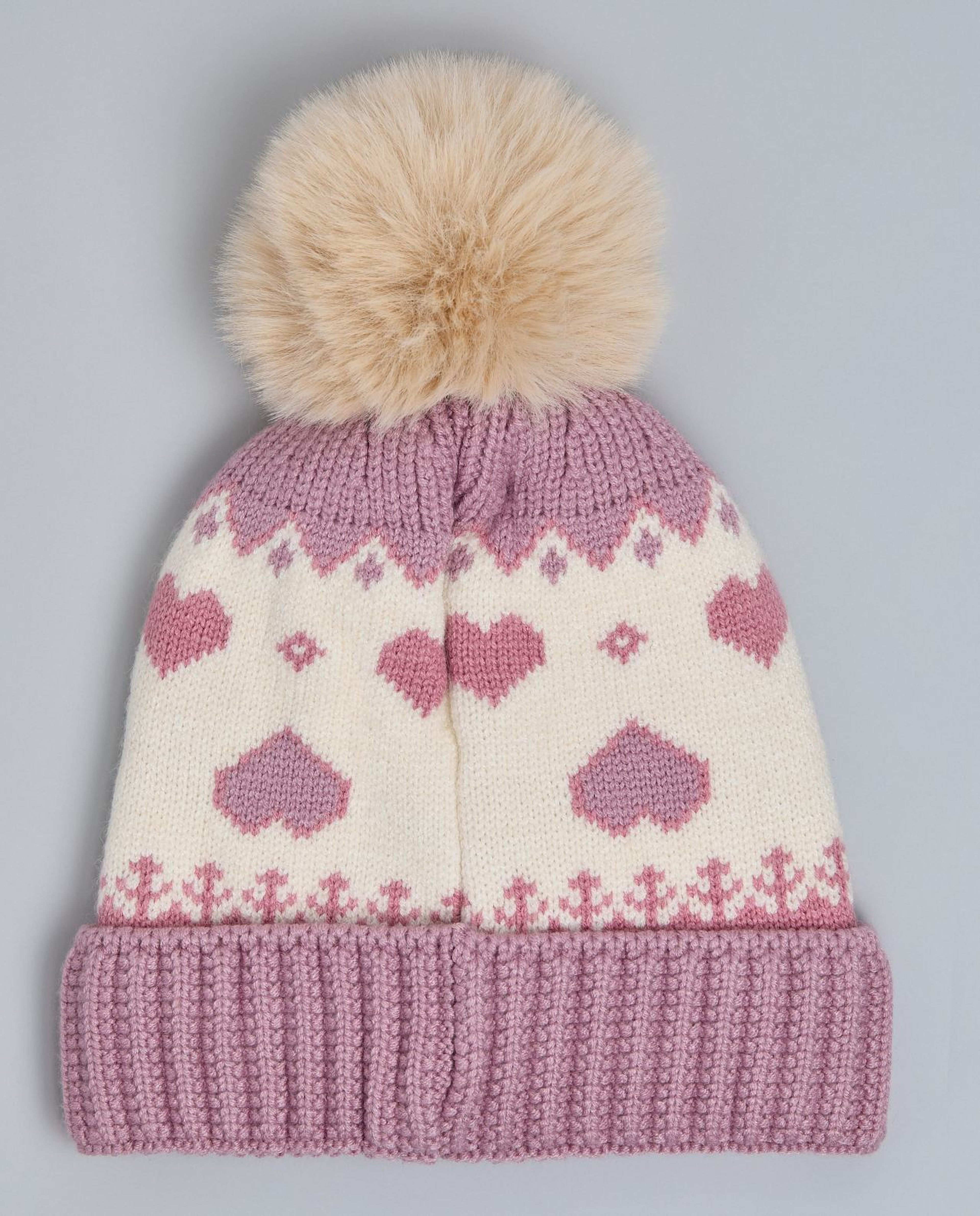 Patterned Beanie with Pom-Pom