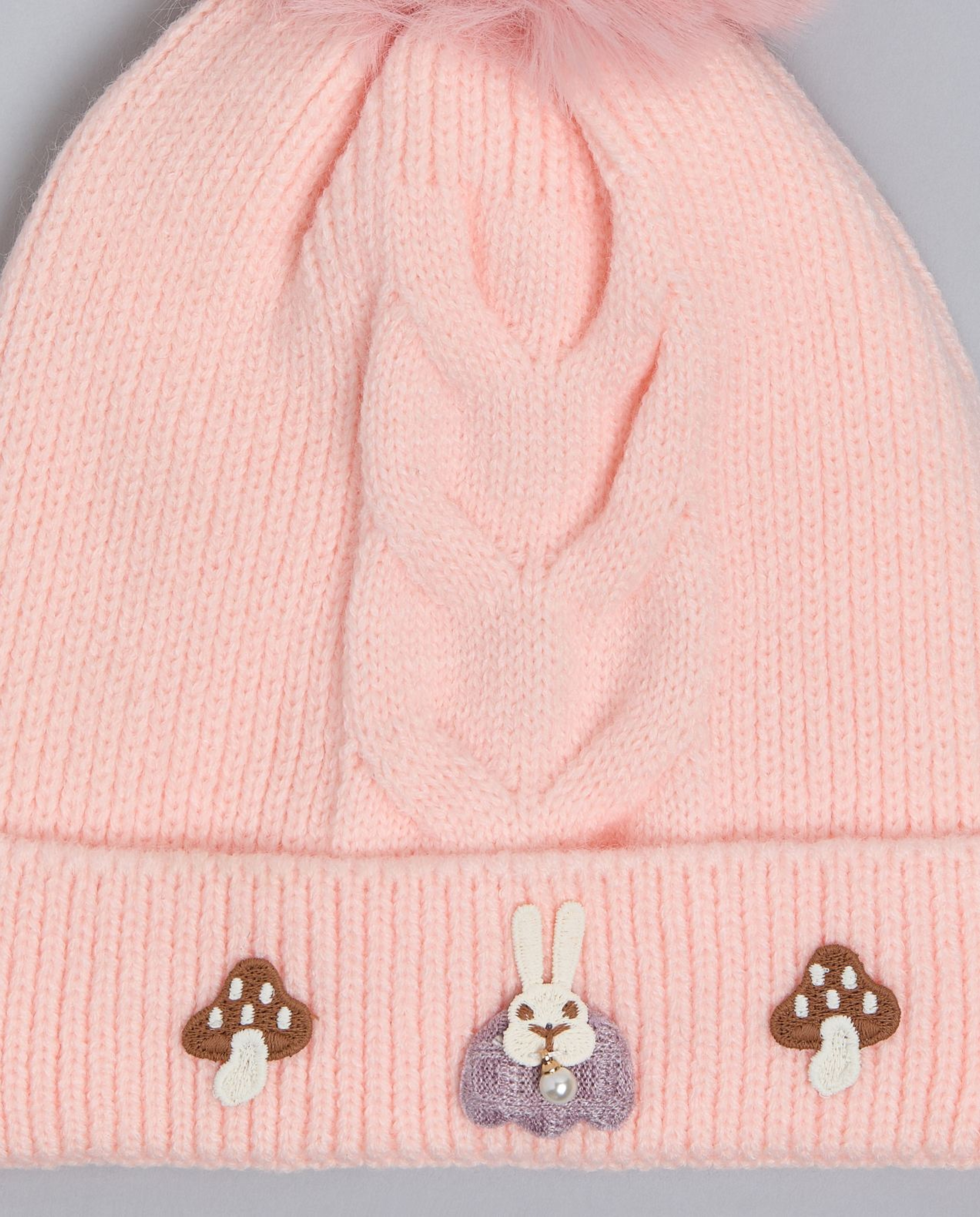 Embroidered Beanie with Pom-Pom