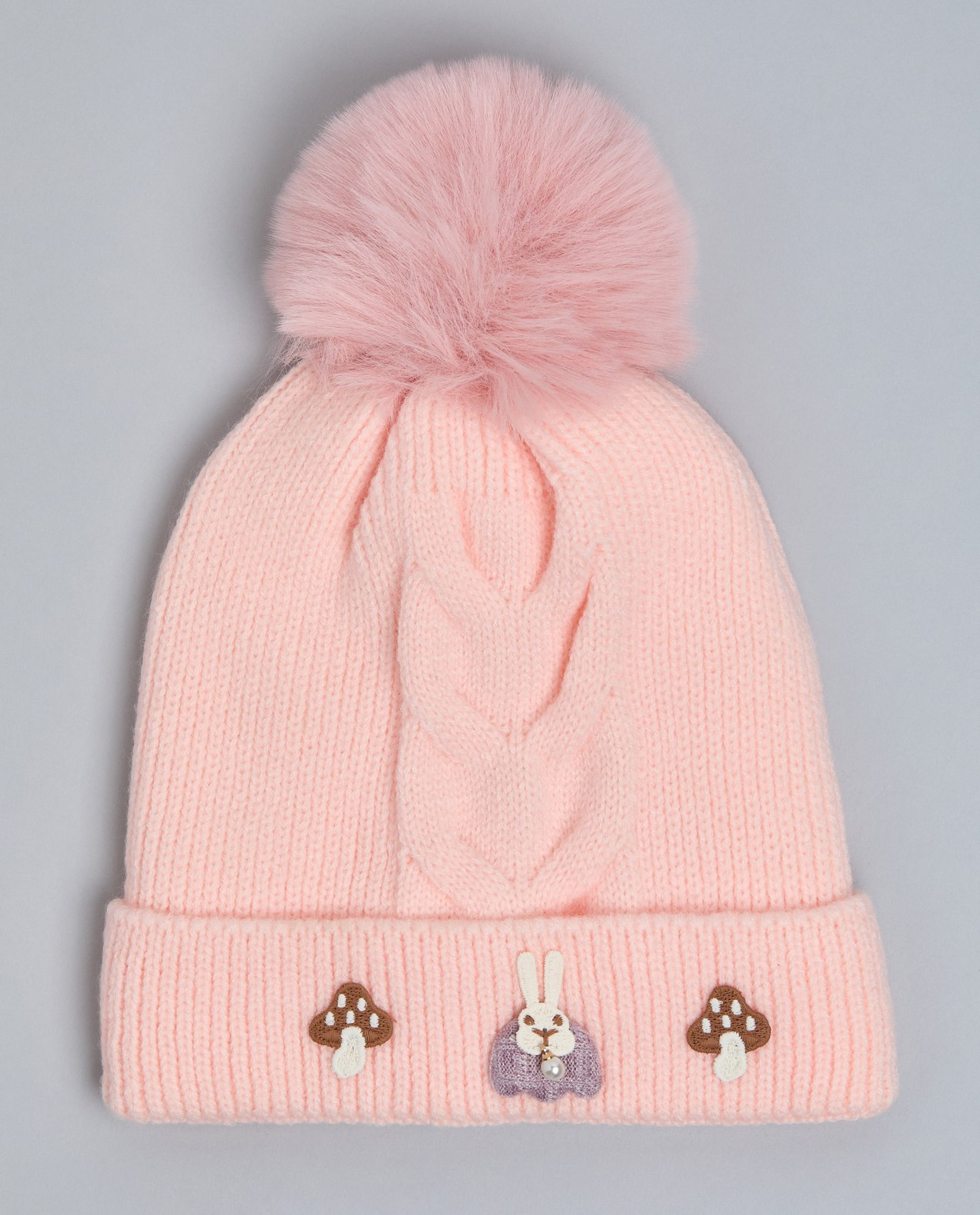 Embroidered Beanie with Pom-Pom