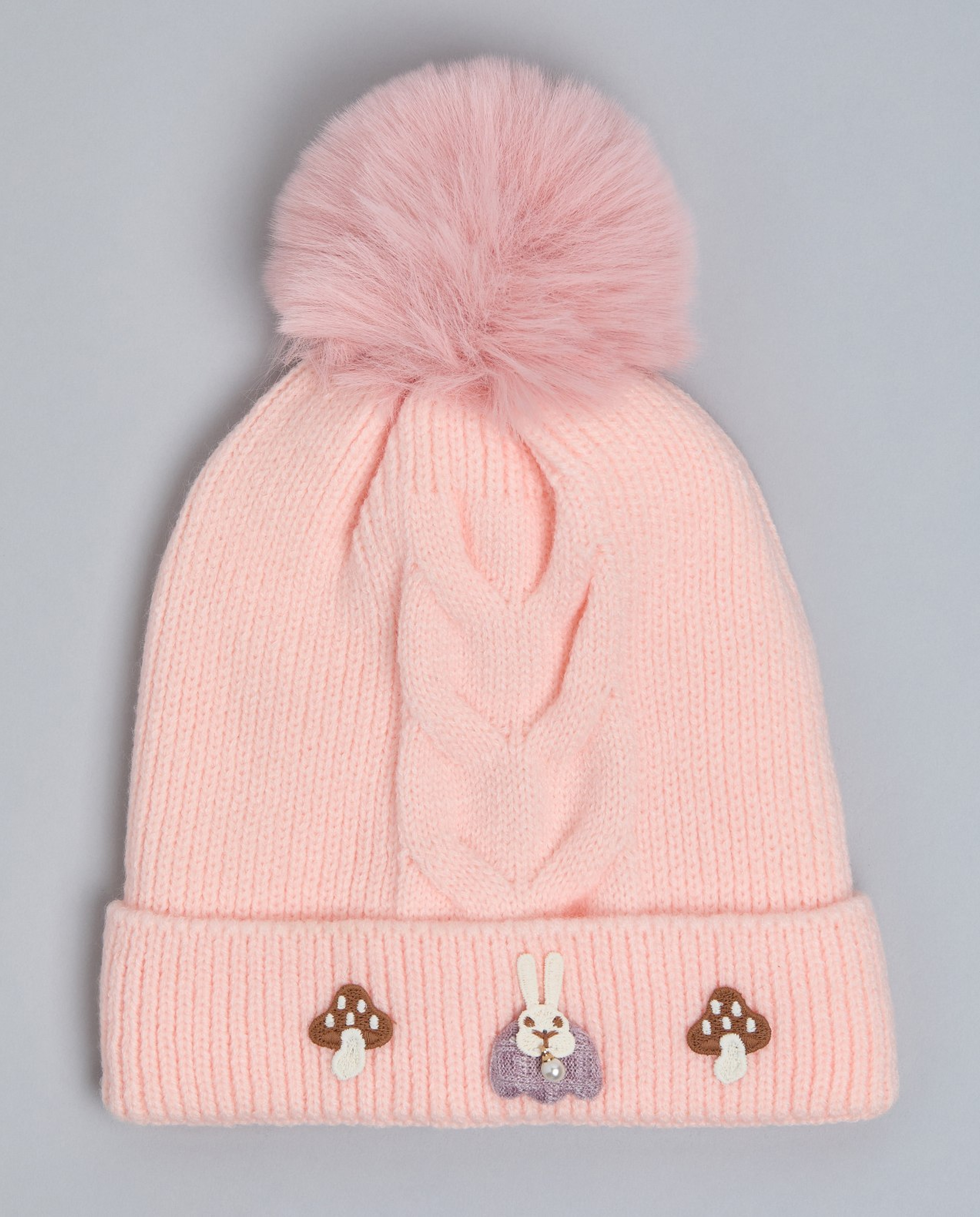 Embroidered Beanie with Pom-Pom