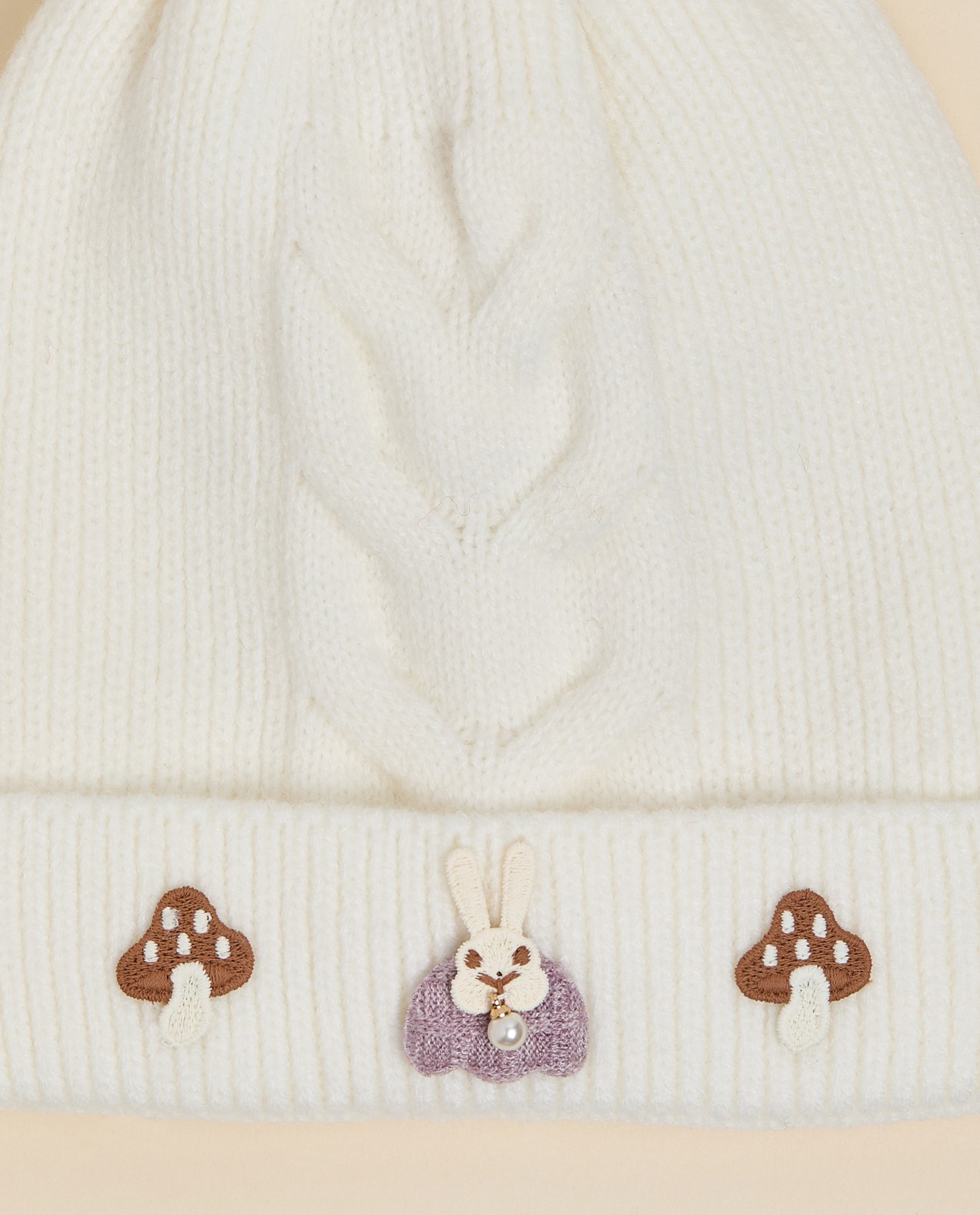 Embroidered Beanie with Pom-Pom