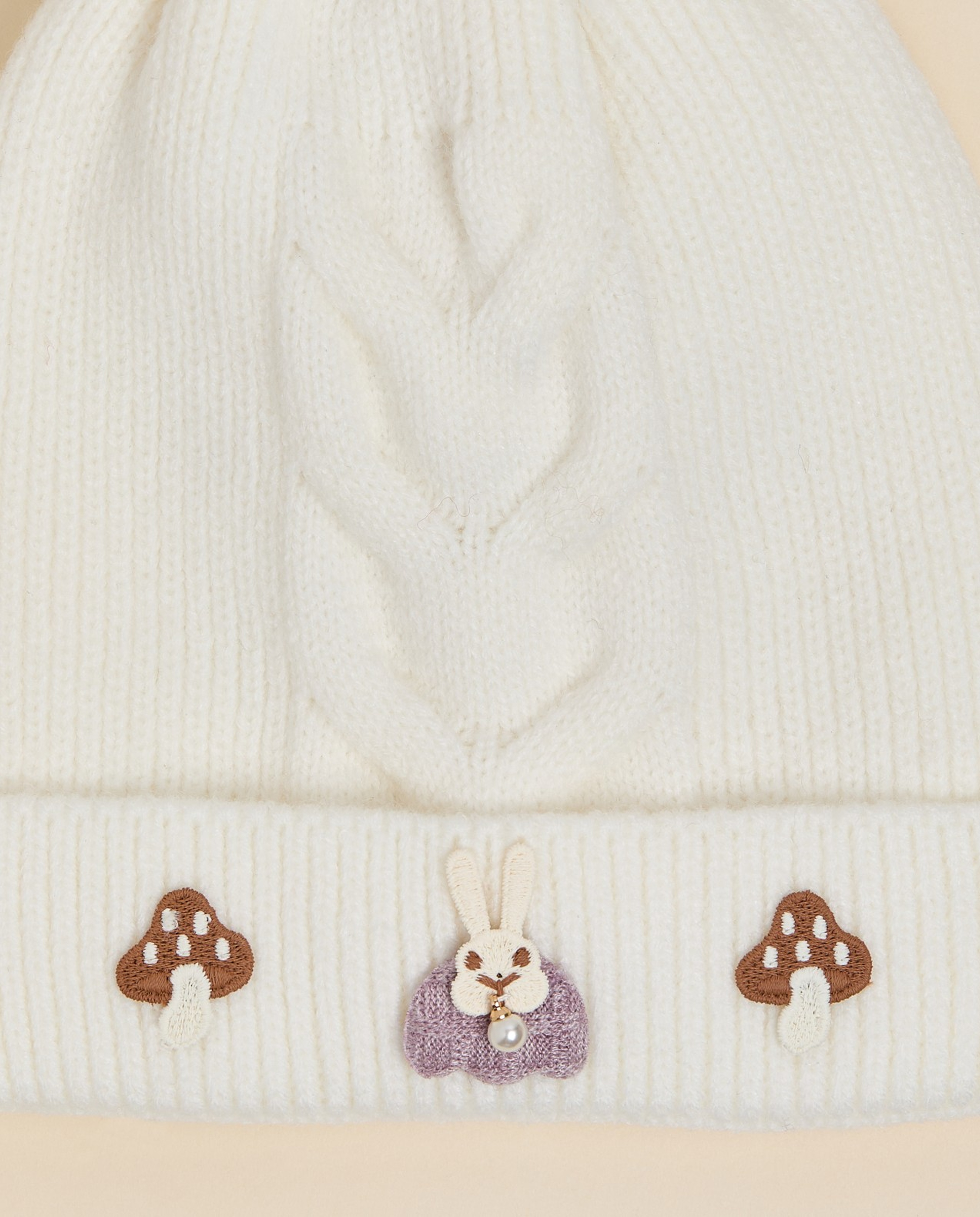 Embroidered Beanie with Pom-Pom