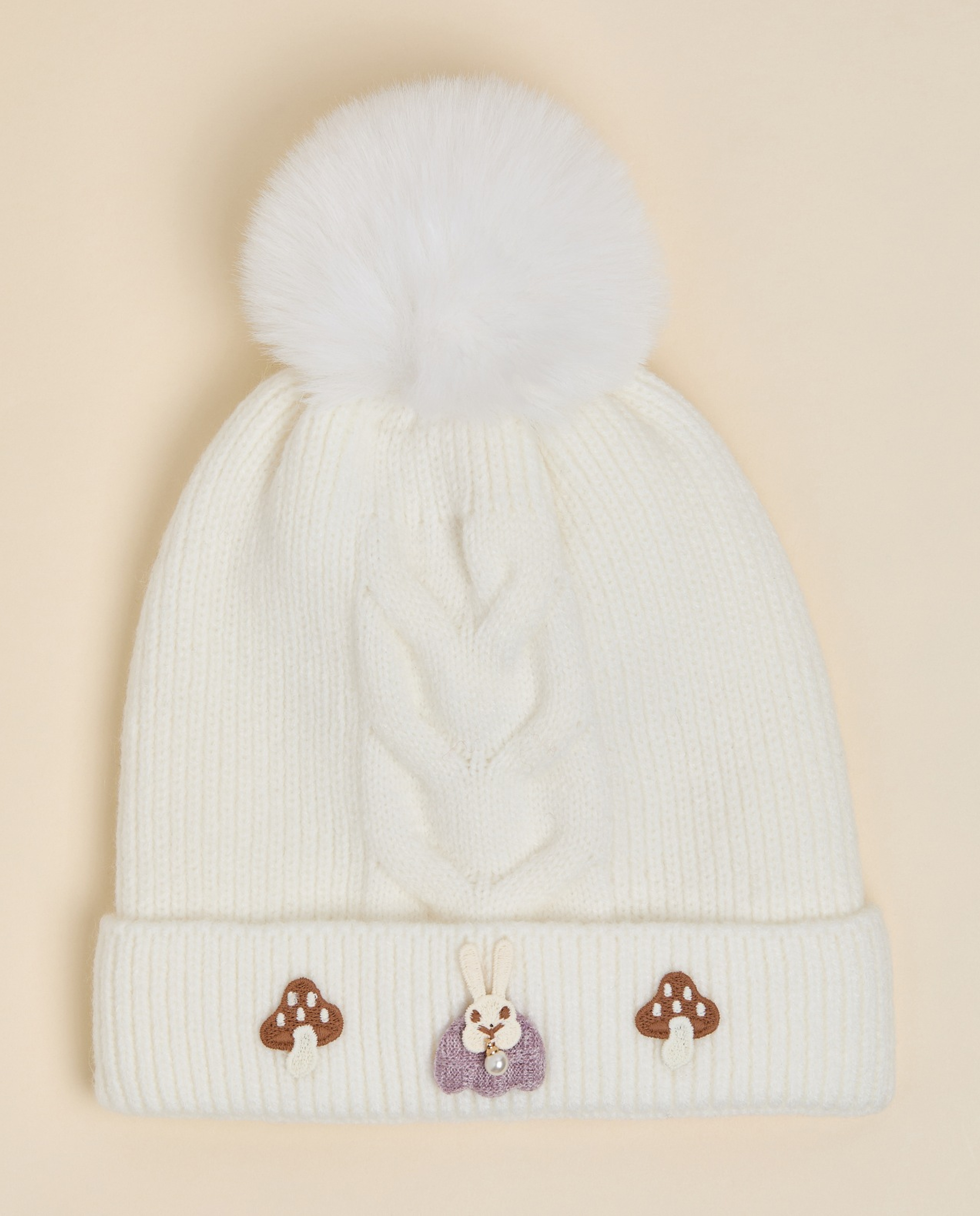 Embroidered Beanie with Pom-Pom