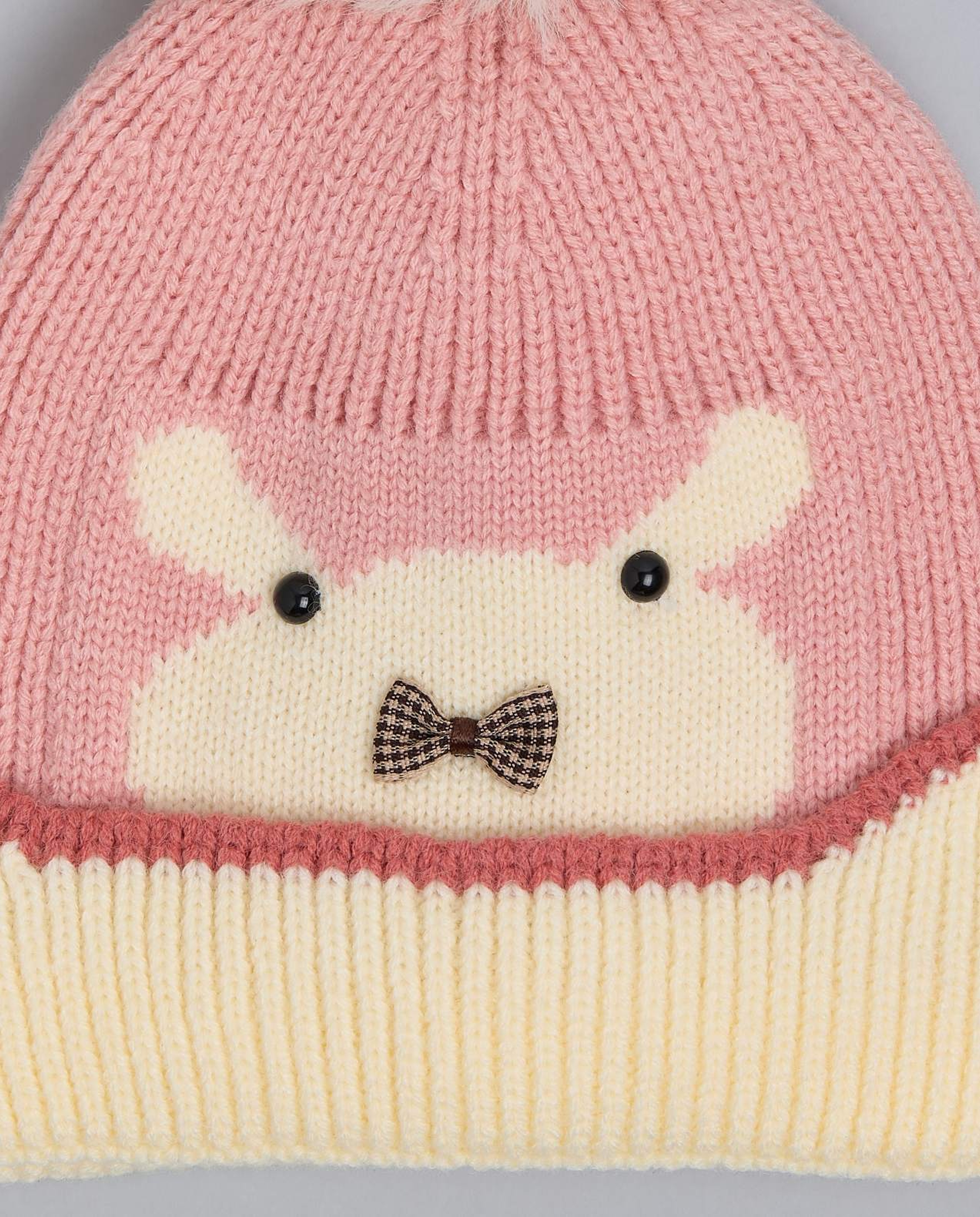 Patterned Beanie with Pom-Pom