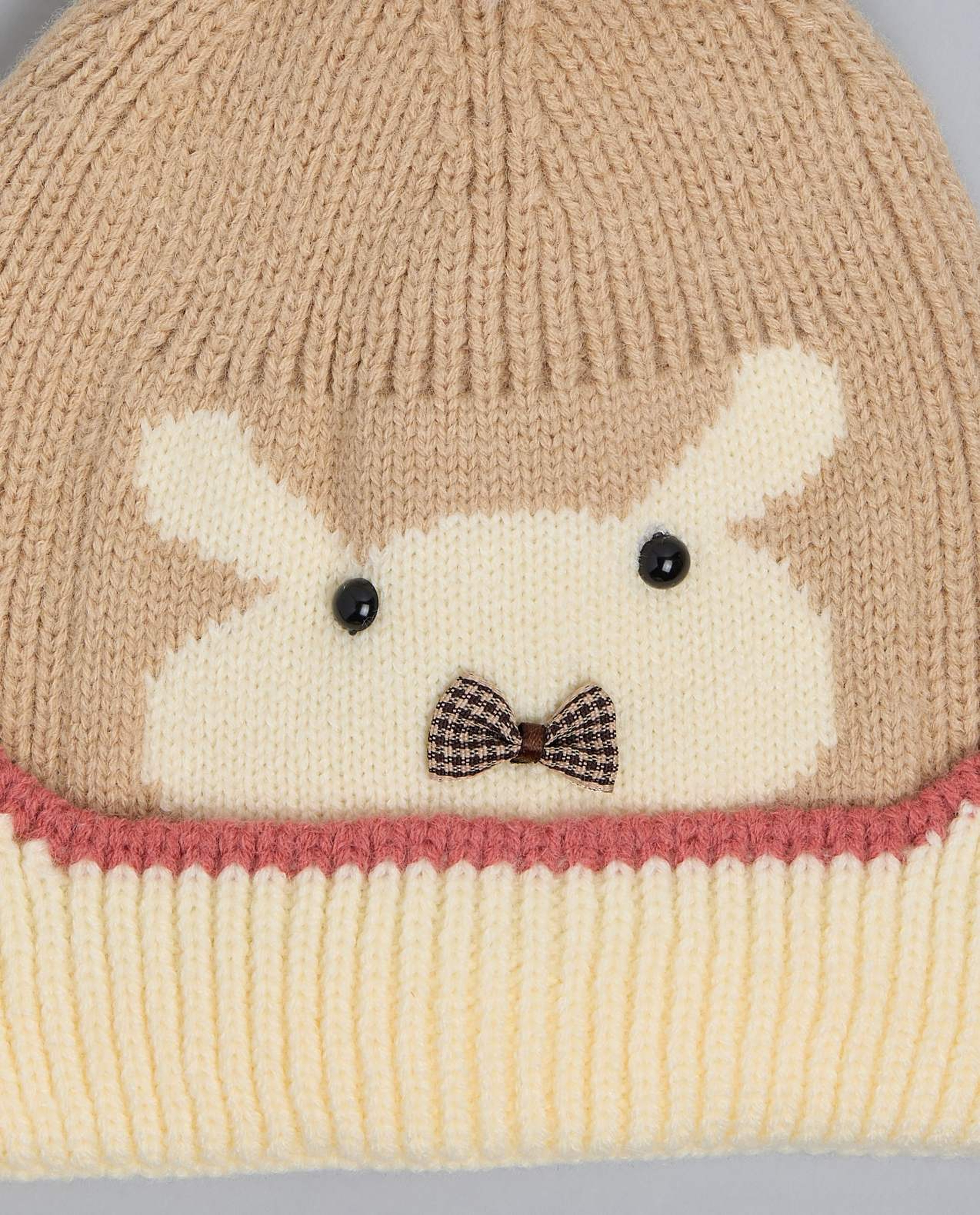 Patterned Beanie with Pom-Pom