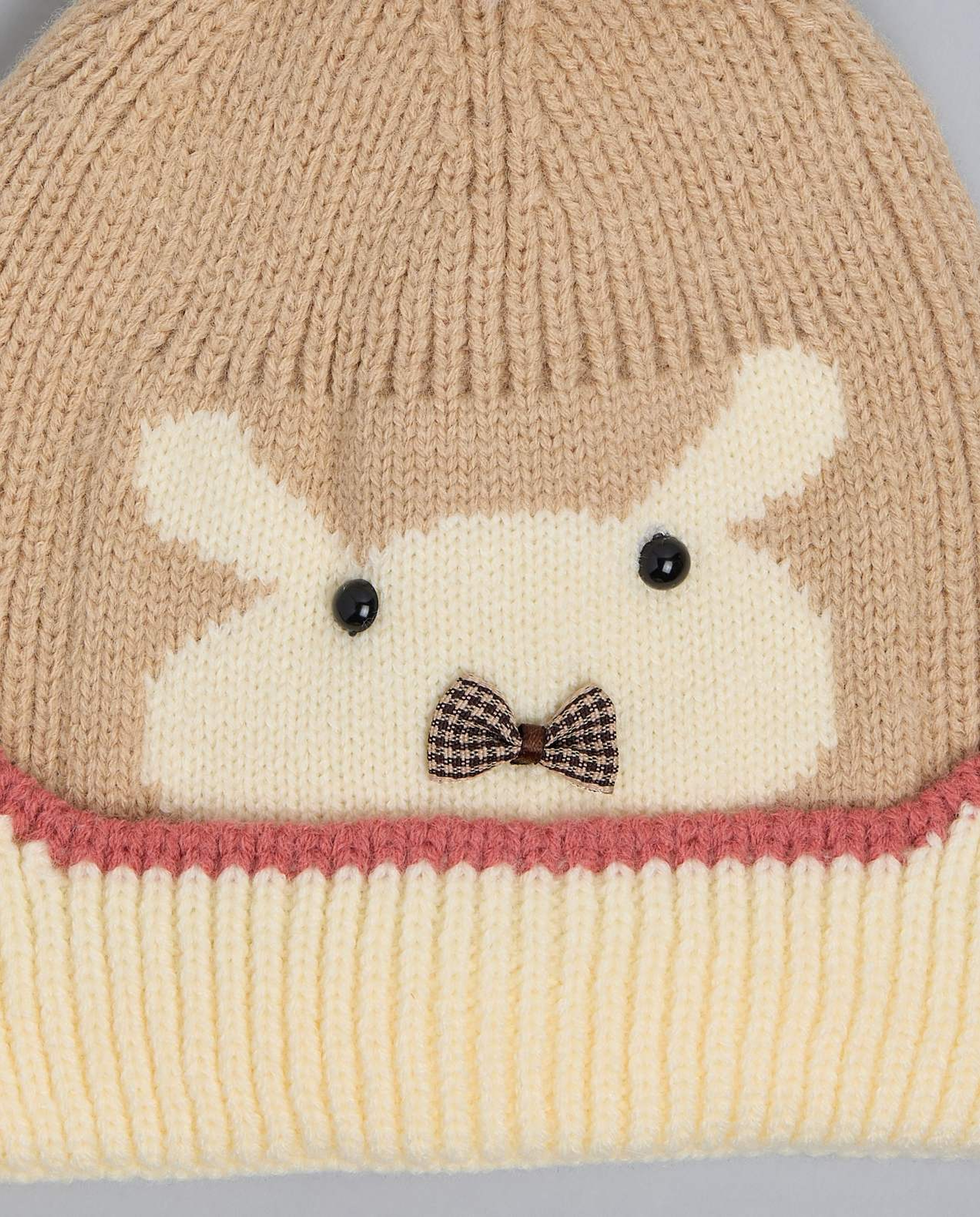 Patterned Beanie with Pom-Pom