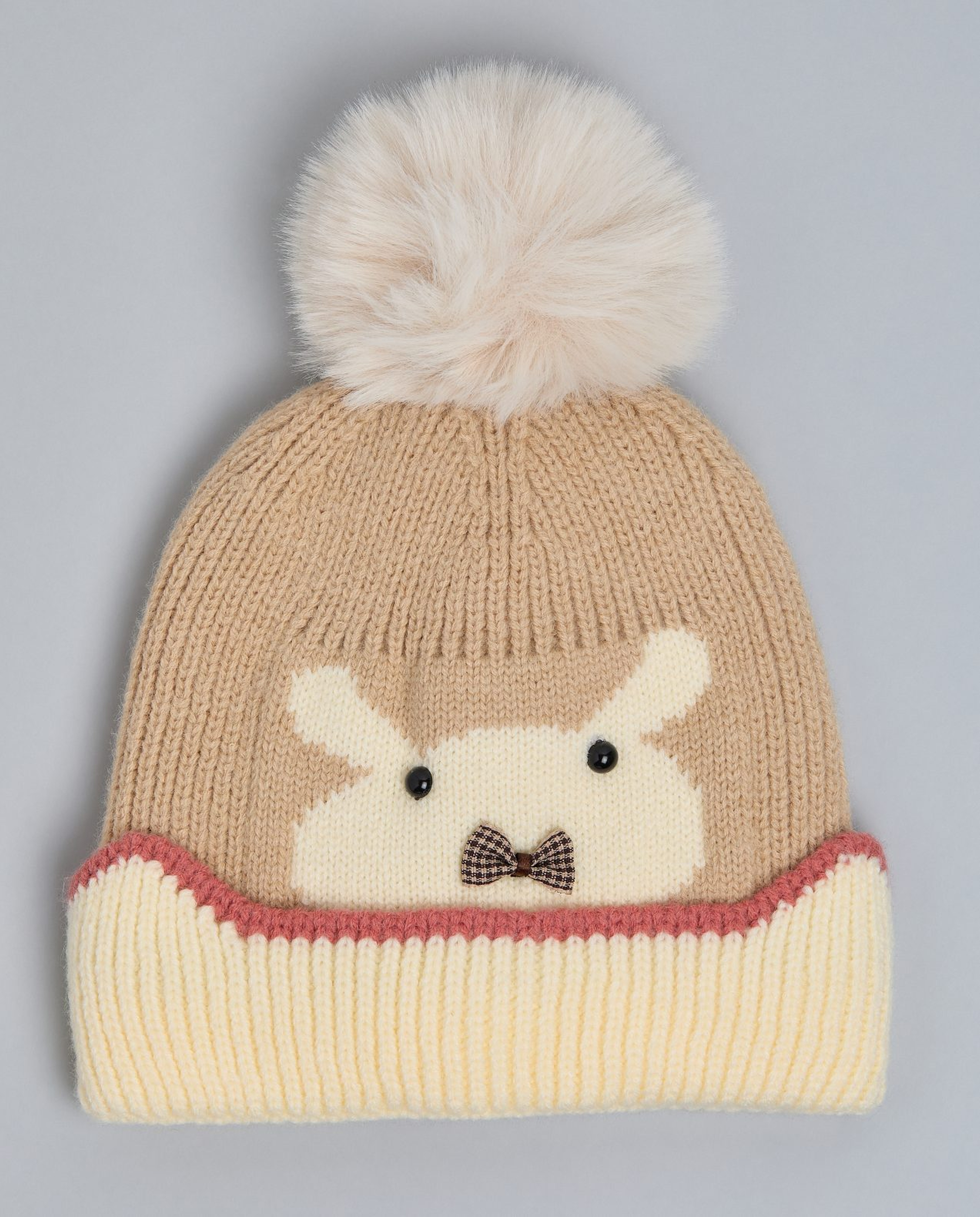 Patterned Beanie with Pom-Pom