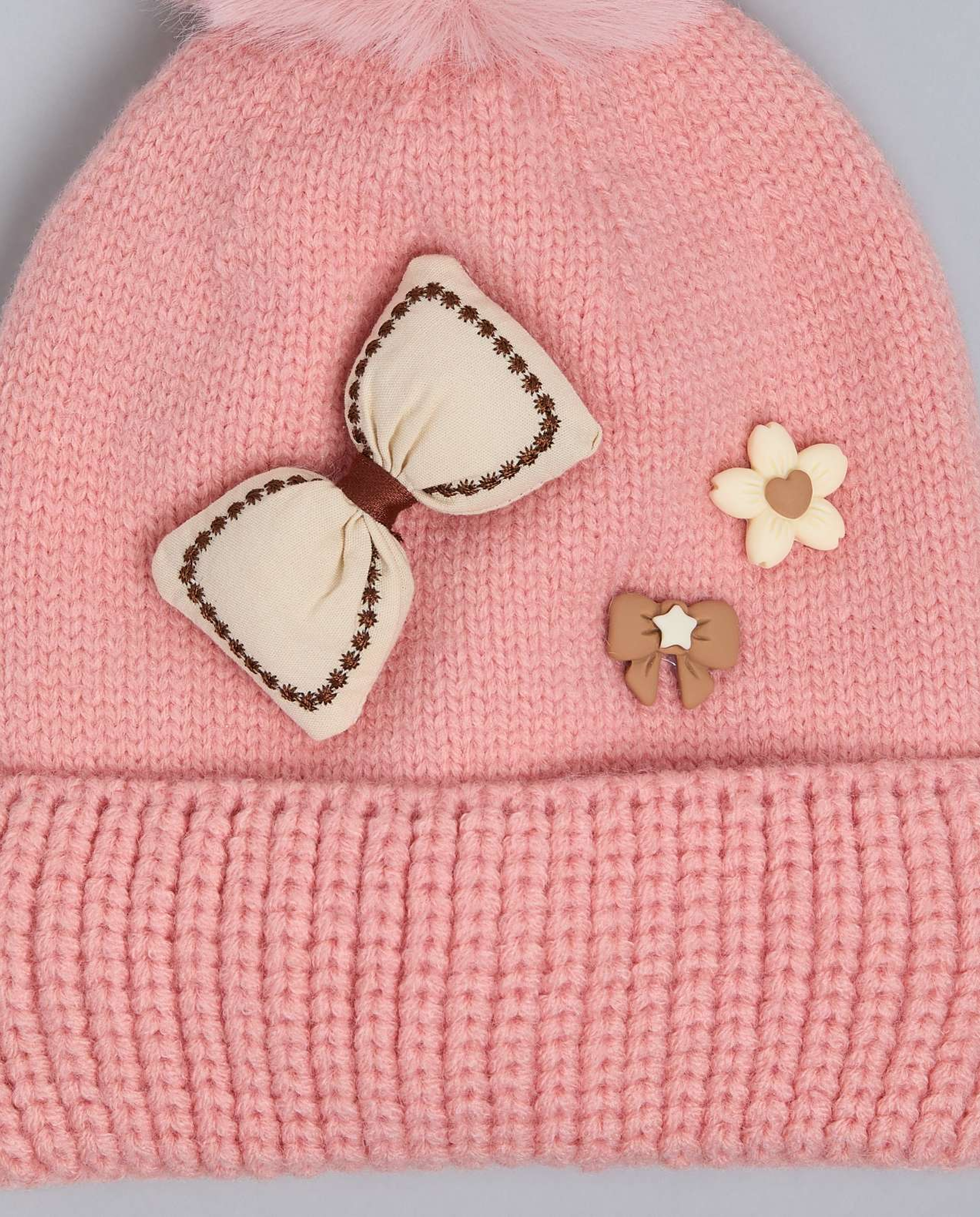 Appliqued Beanie with Pom-Pom