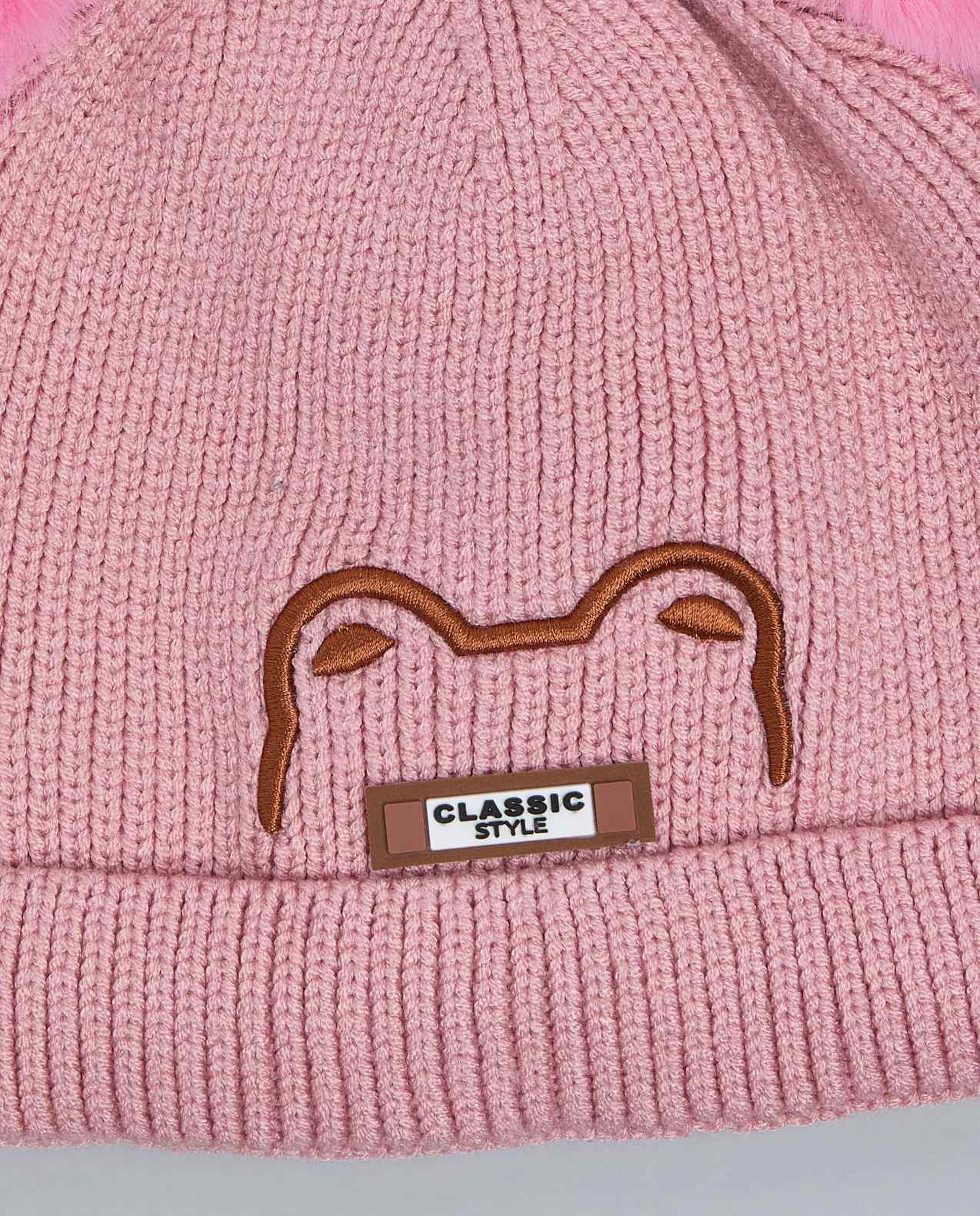 Embroidered Beanie with Pom-Pom