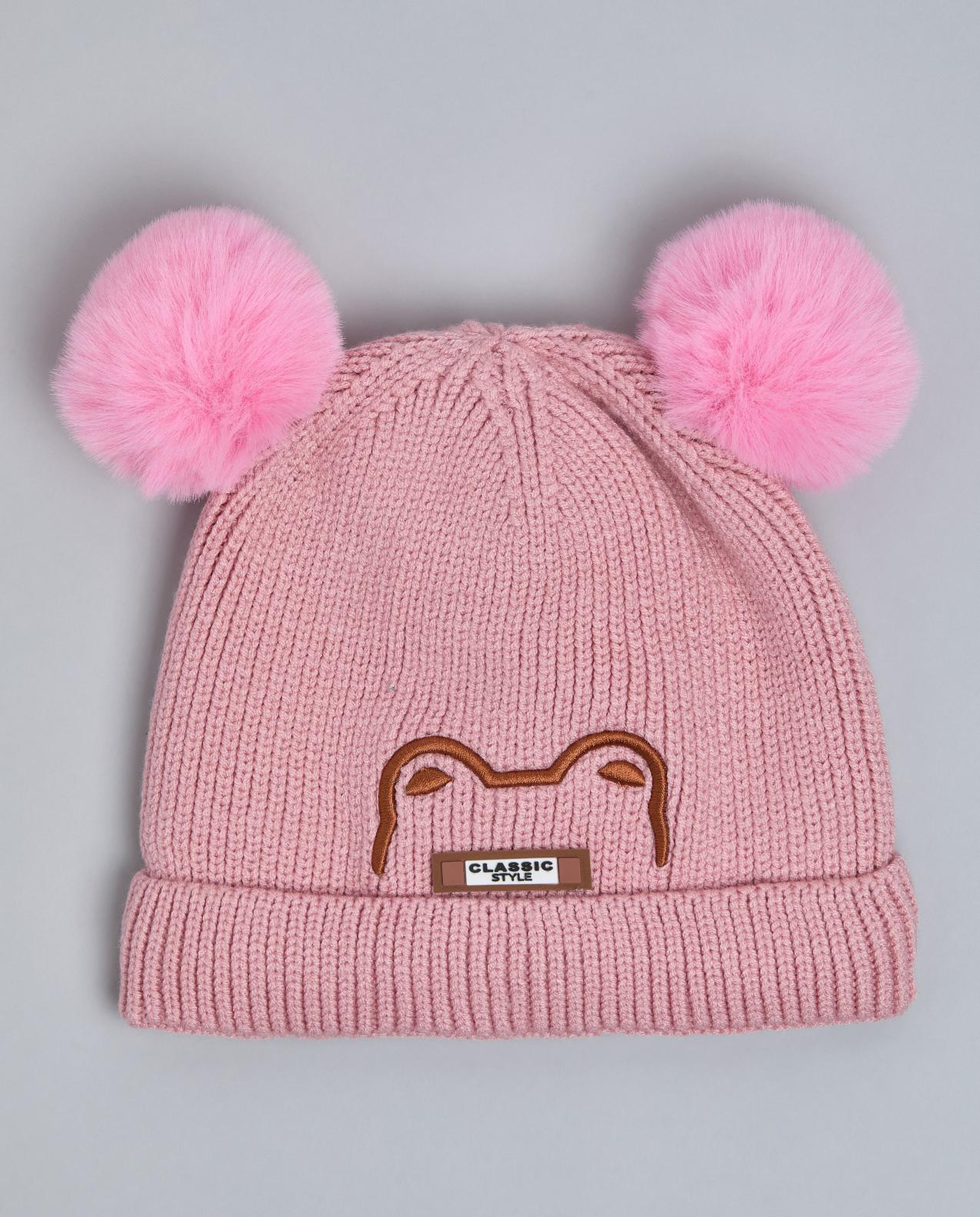 Embroidered Beanie with Pom-Pom
