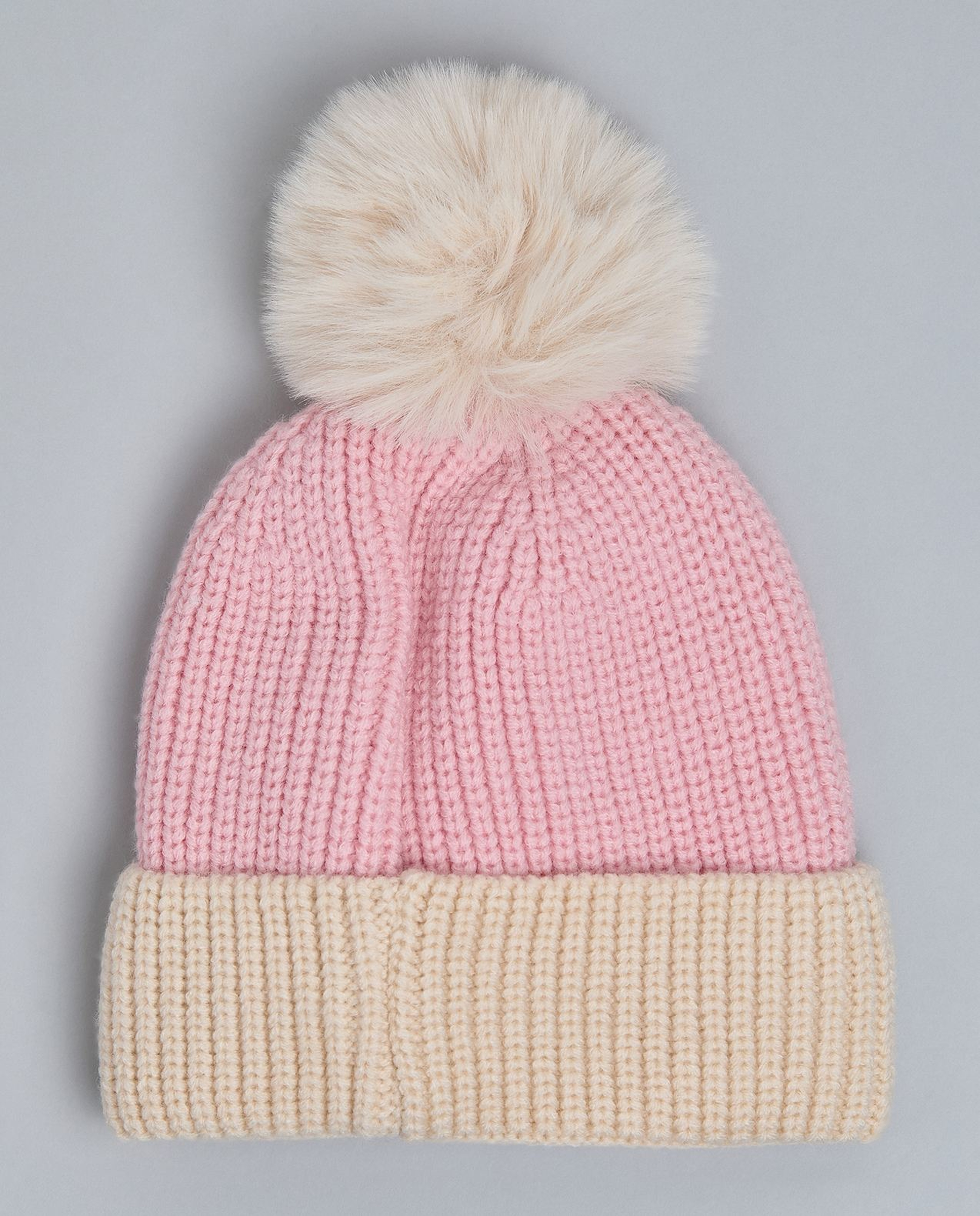 Color Block Beanie with Pom-Pom
