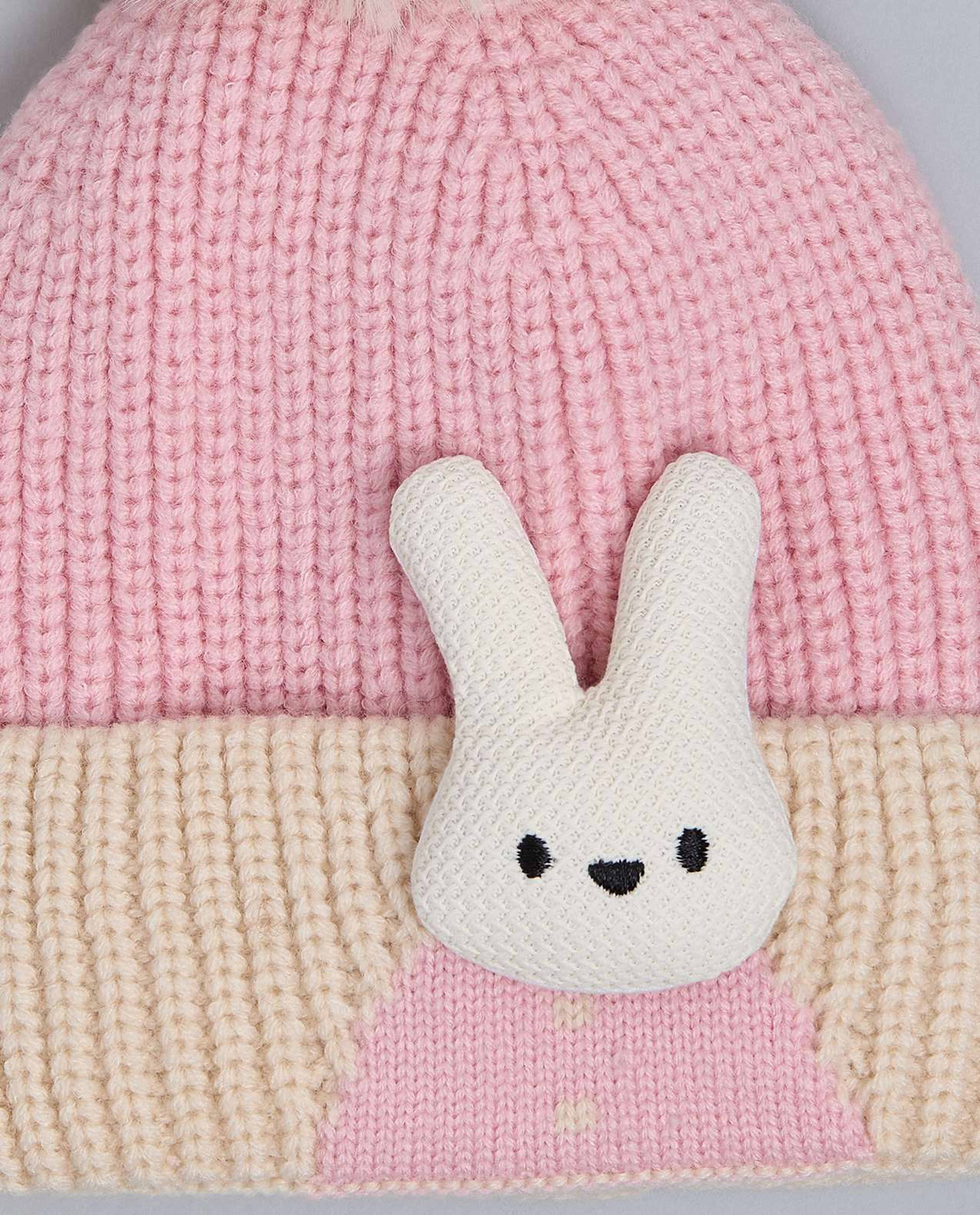 Color Block Beanie with Pom-Pom