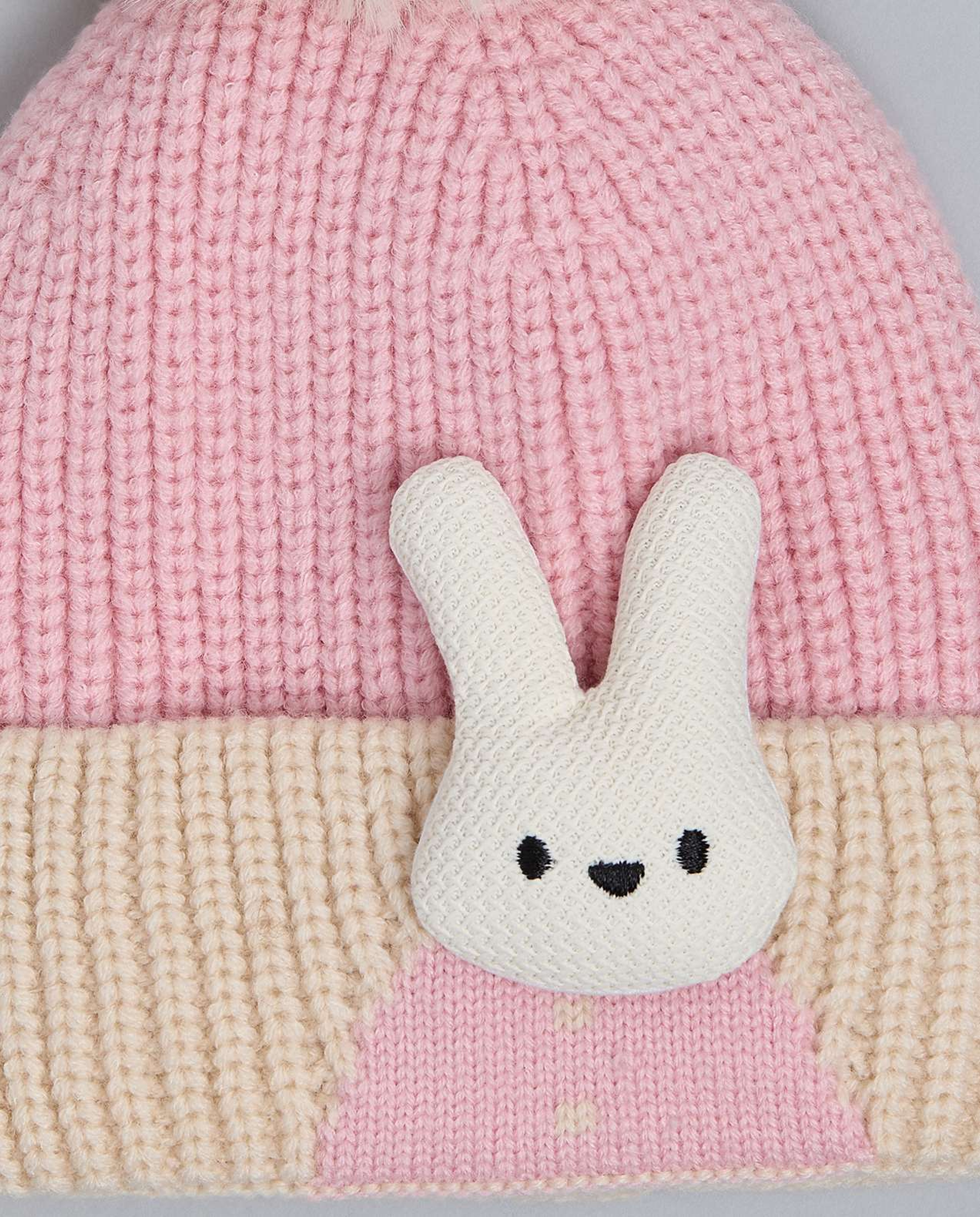 Color Block Beanie with Pom-Pom