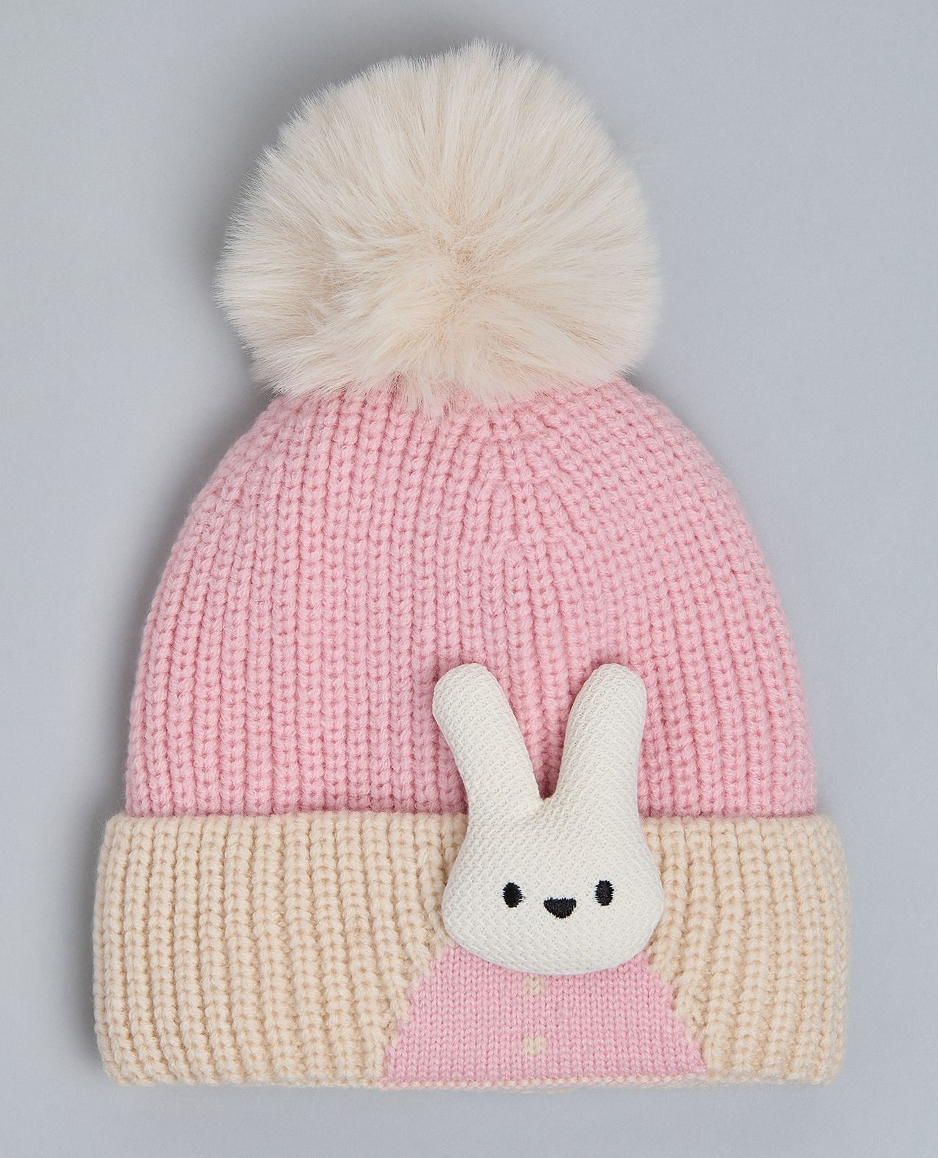 Color Block Beanie with Pom-Pom