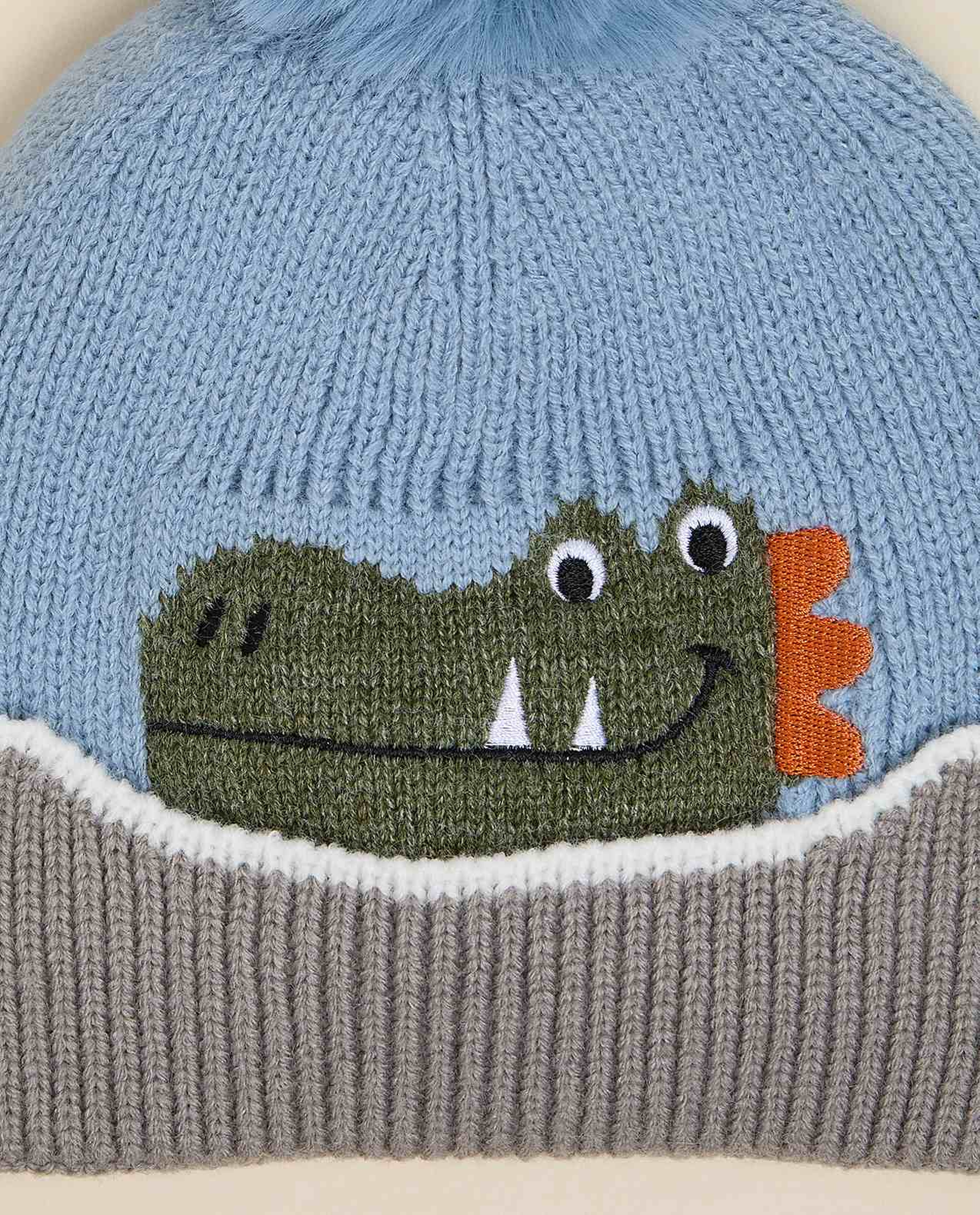 Patterned Beanie with Pom-Pom