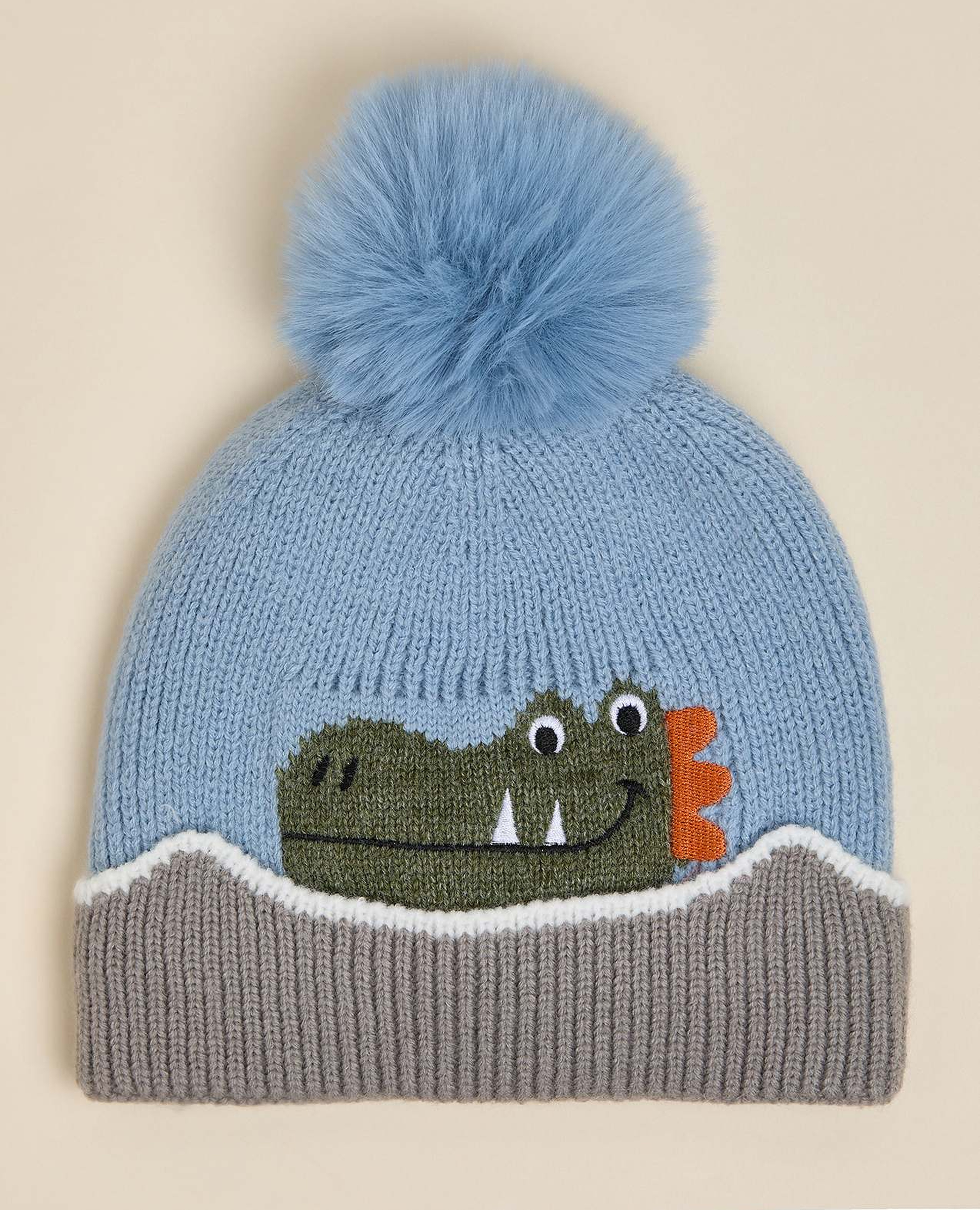 Patterned Beanie with Pom-Pom