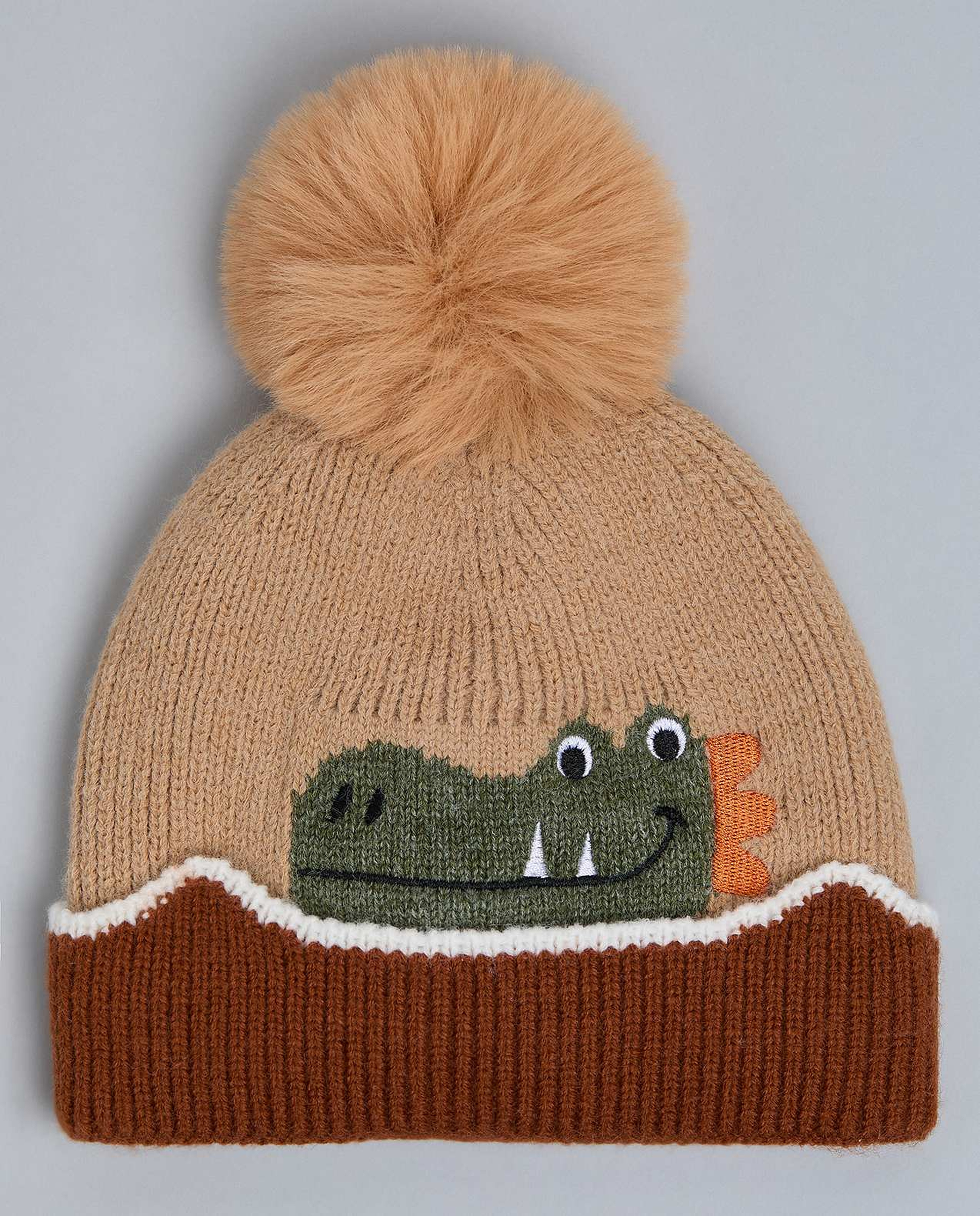 Patterned Beanie with Pom-Pom
