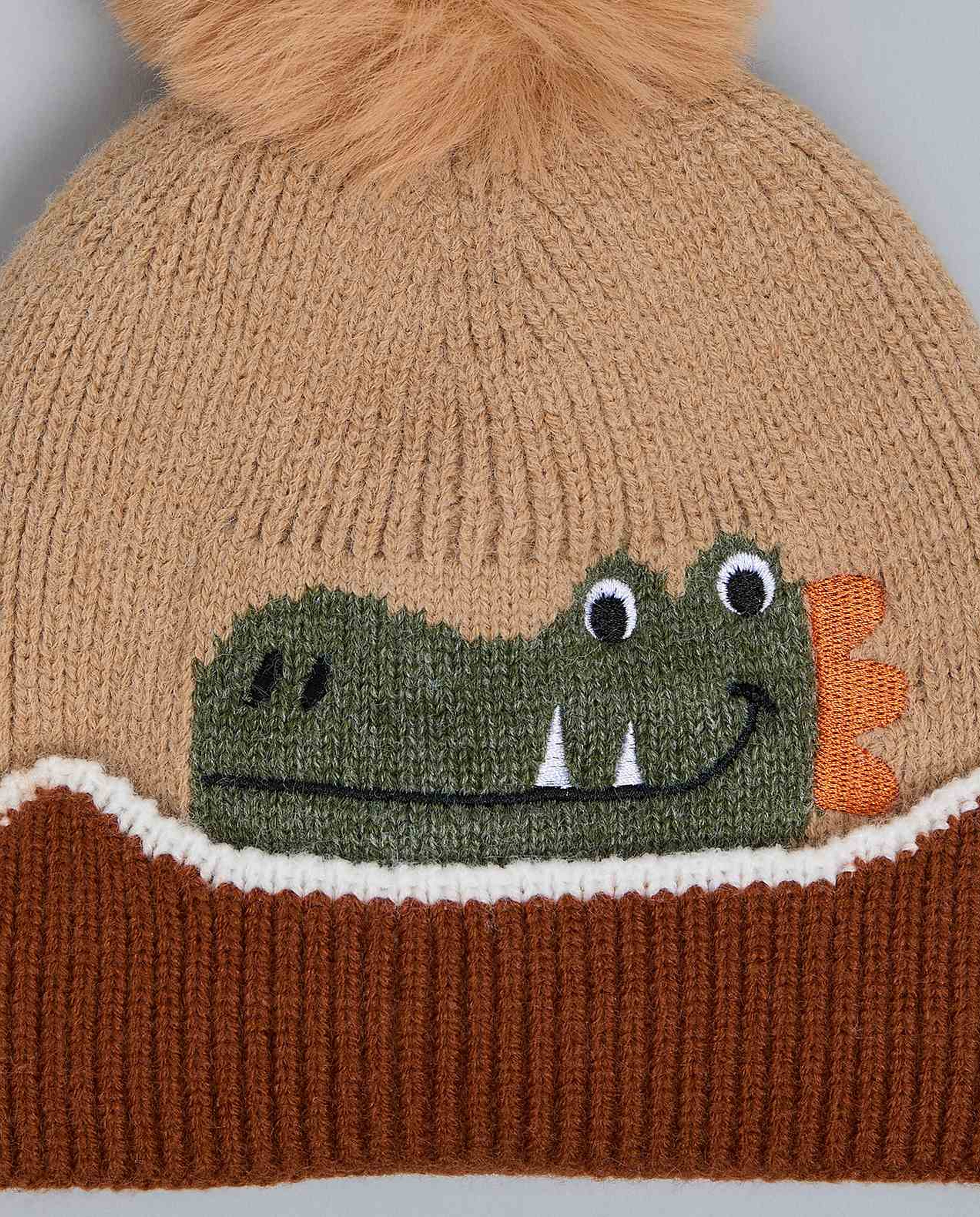 Patterned Beanie with Pom-Pom