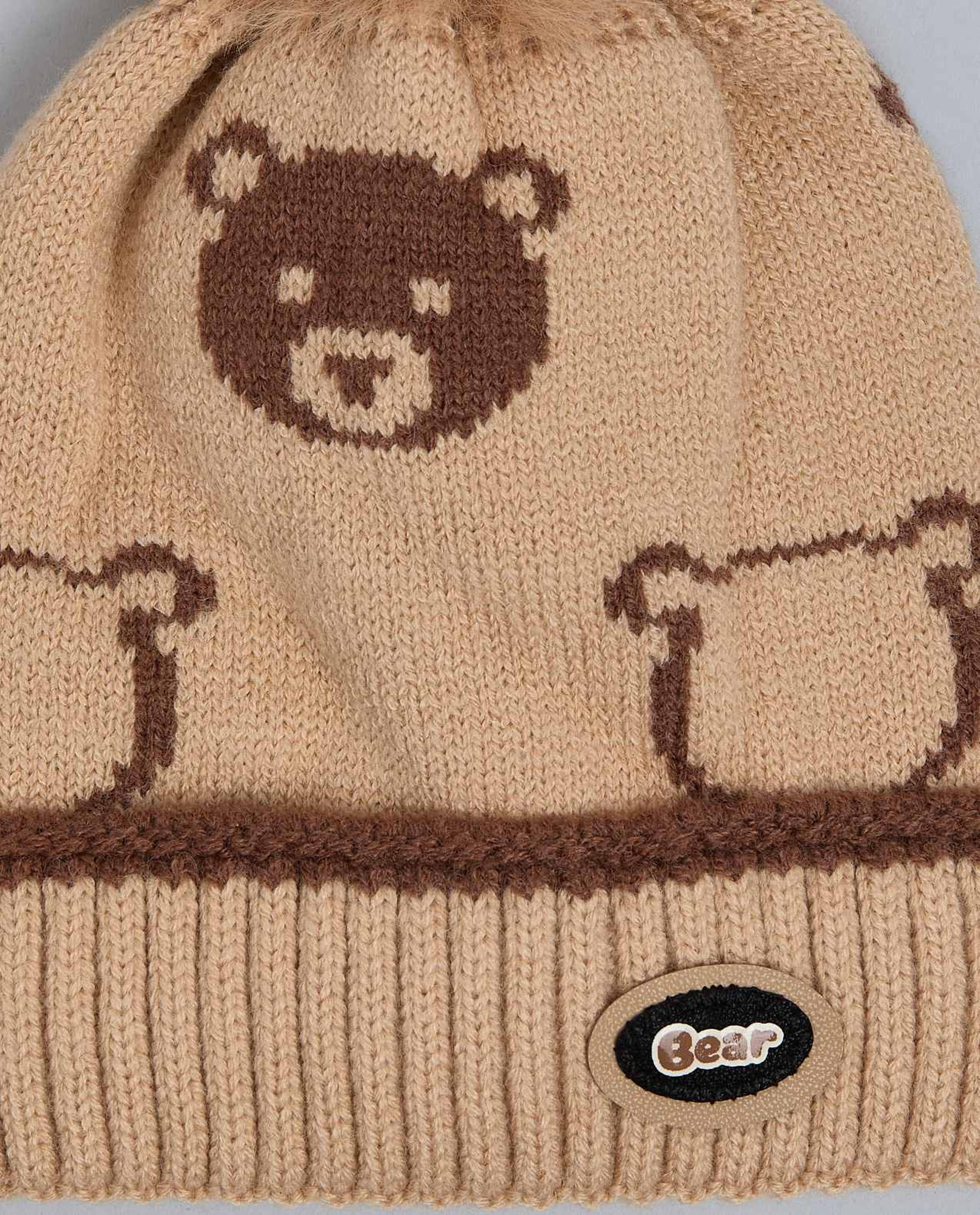 Patterned Beanie with Pom-Pom