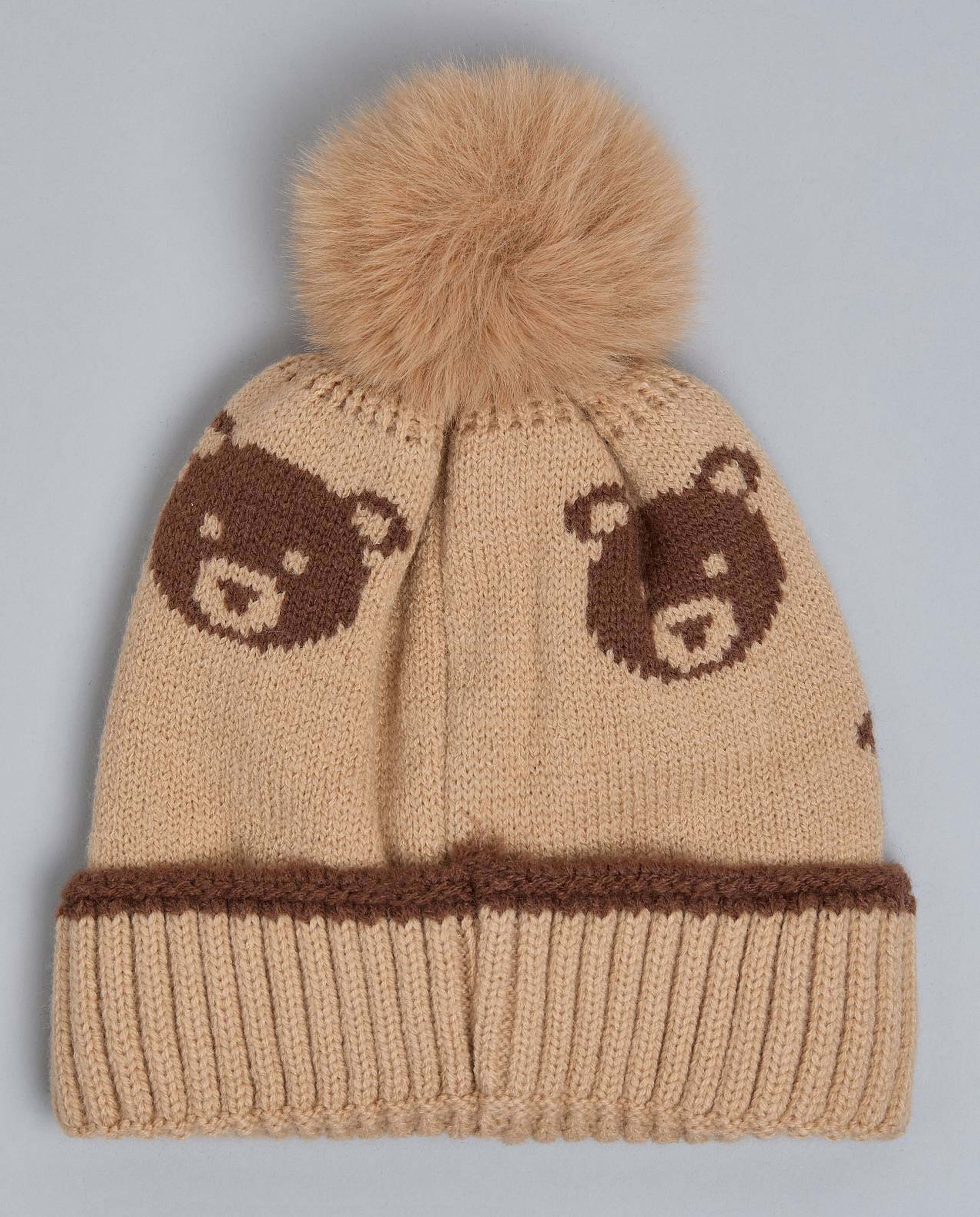 Patterned Beanie with Pom-Pom