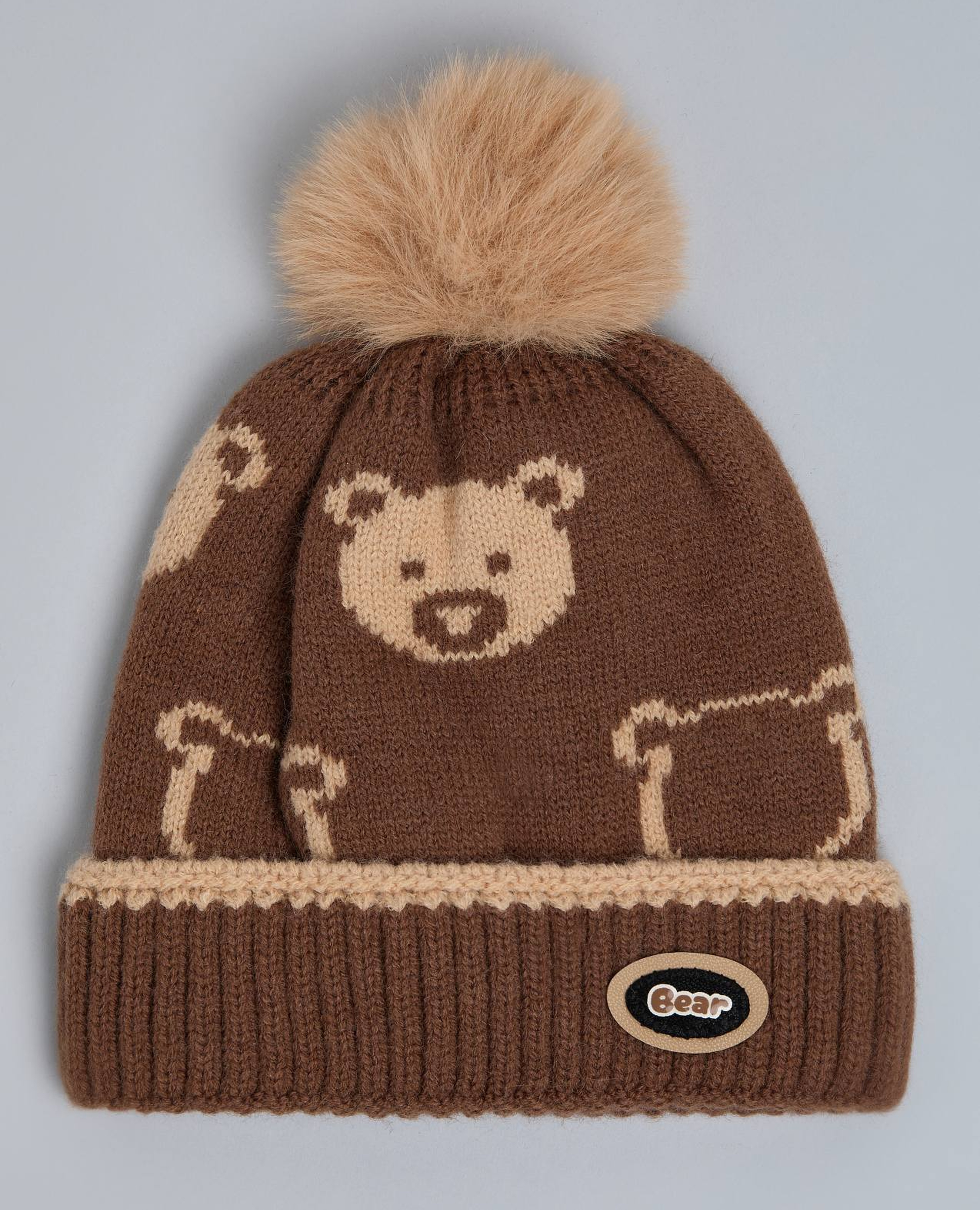 Patterned Beanie with Pom-Pom