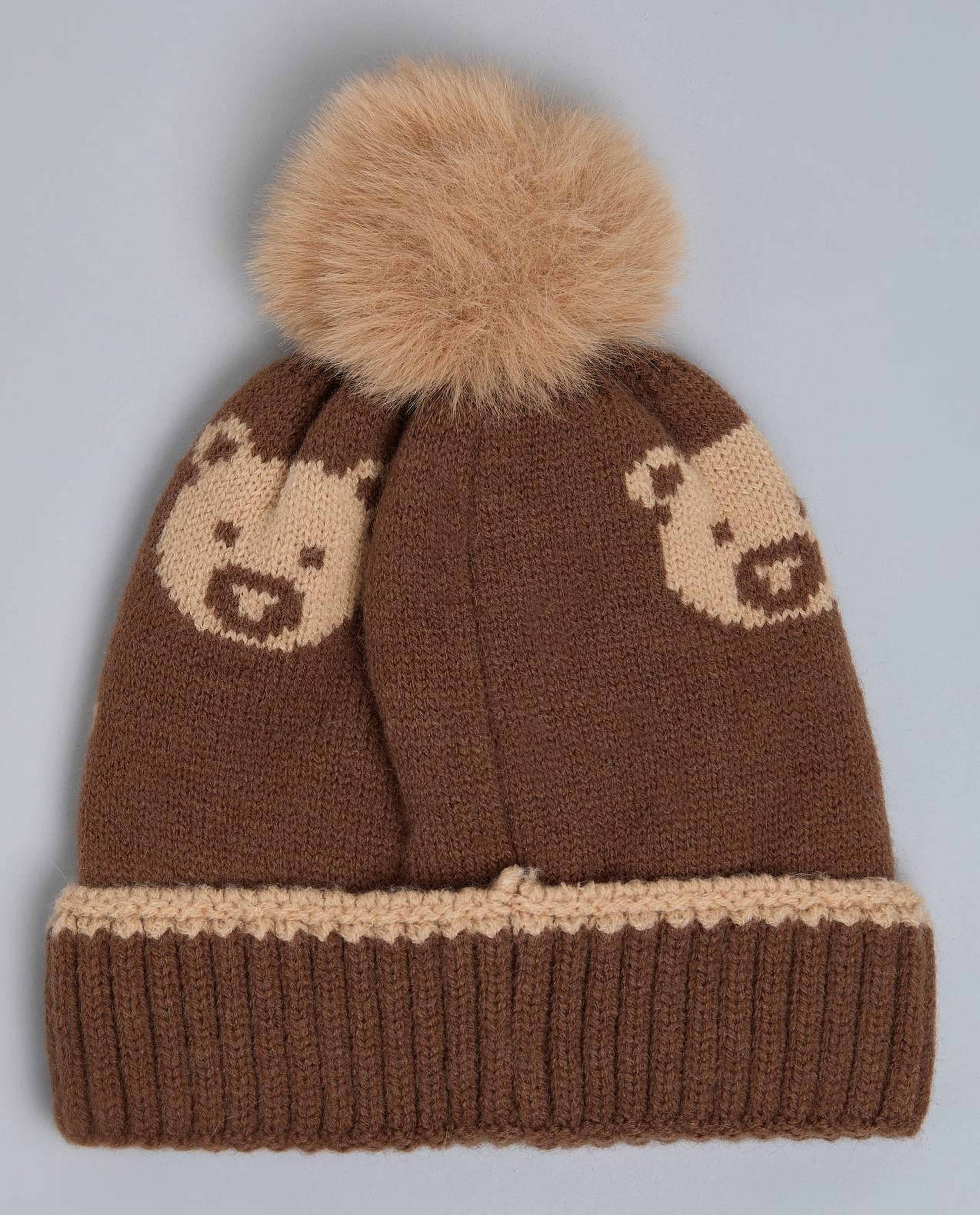 Patterned Beanie with Pom-Pom