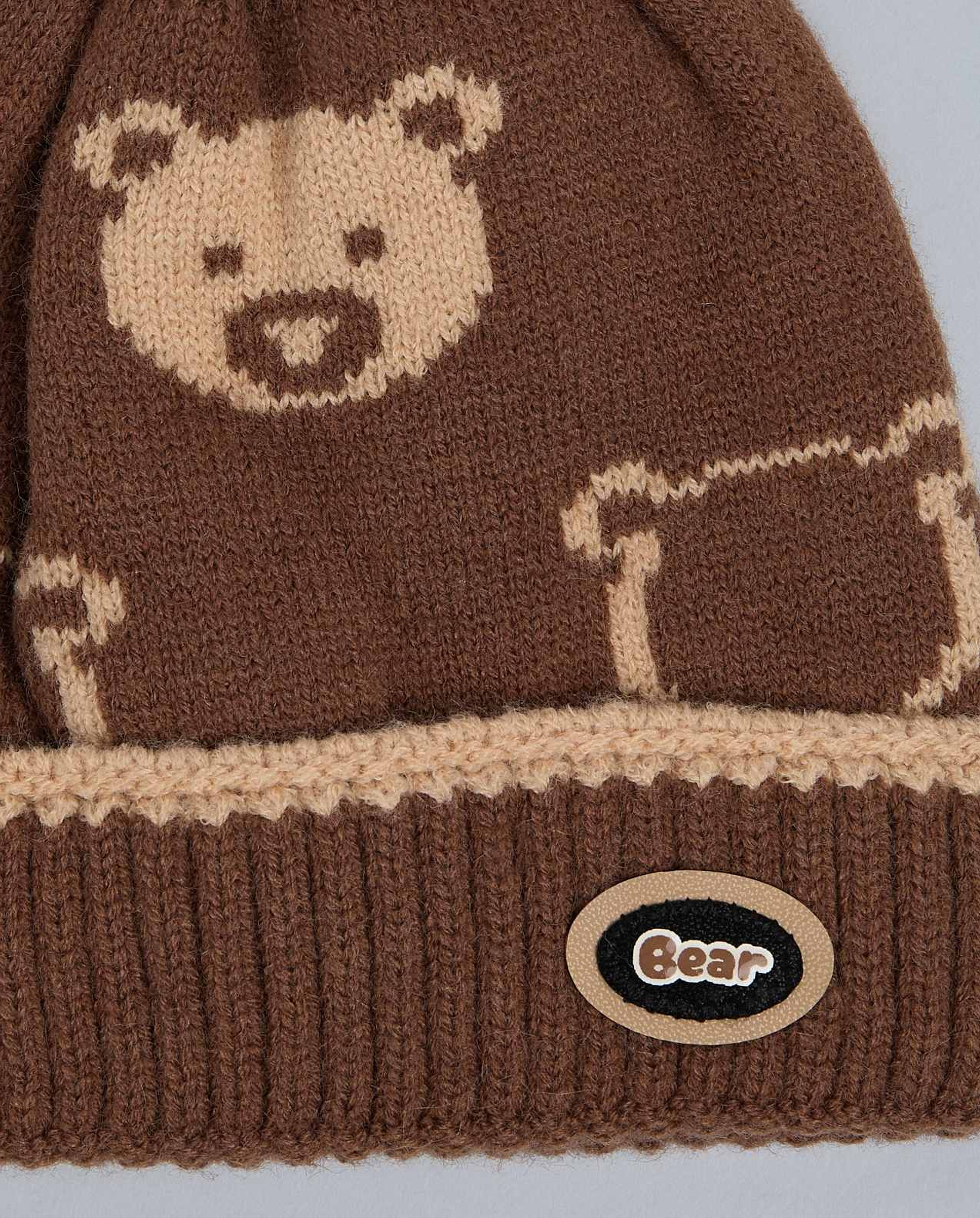 Patterned Beanie with Pom-Pom