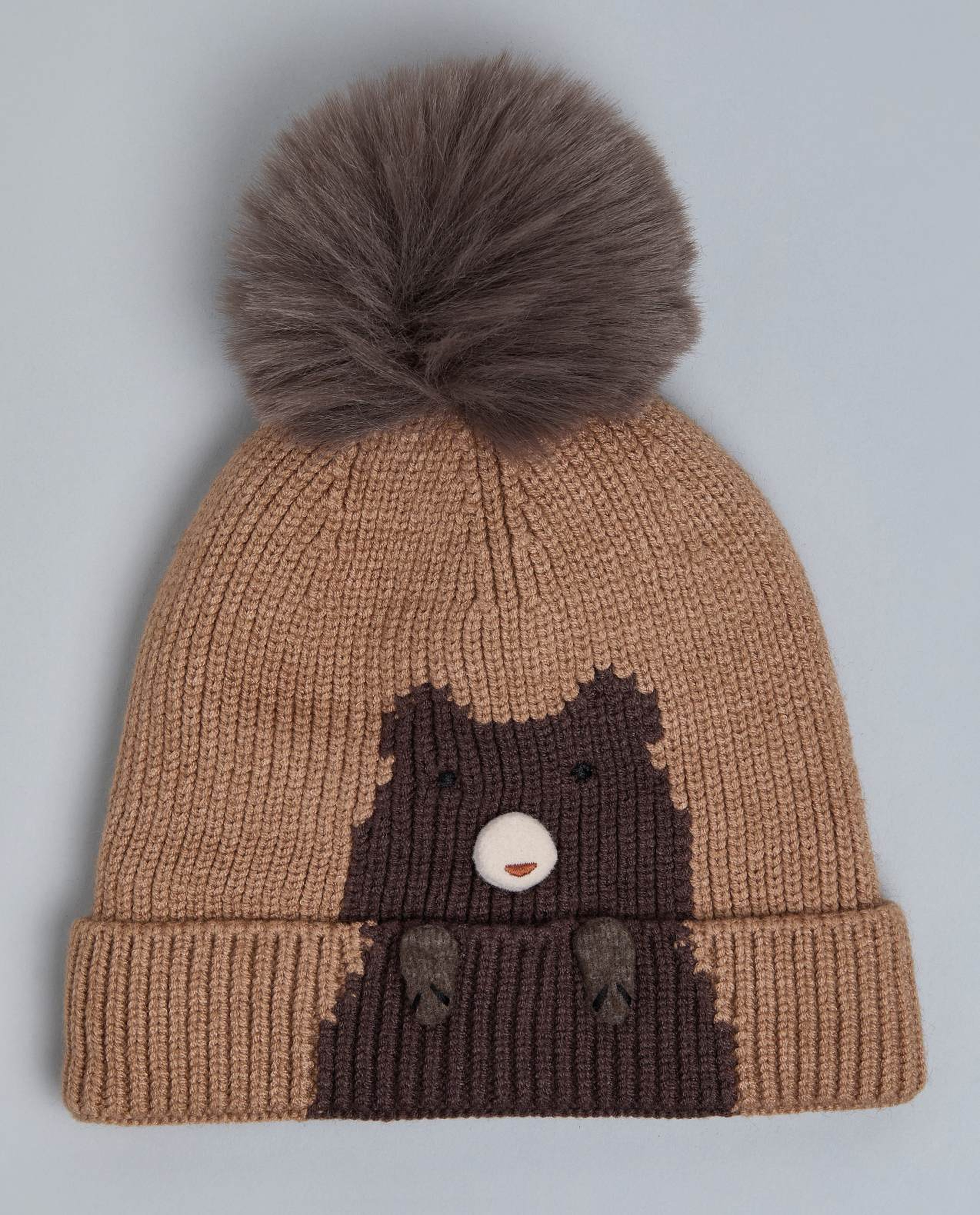 Patterned Beanie with Pom-Pom