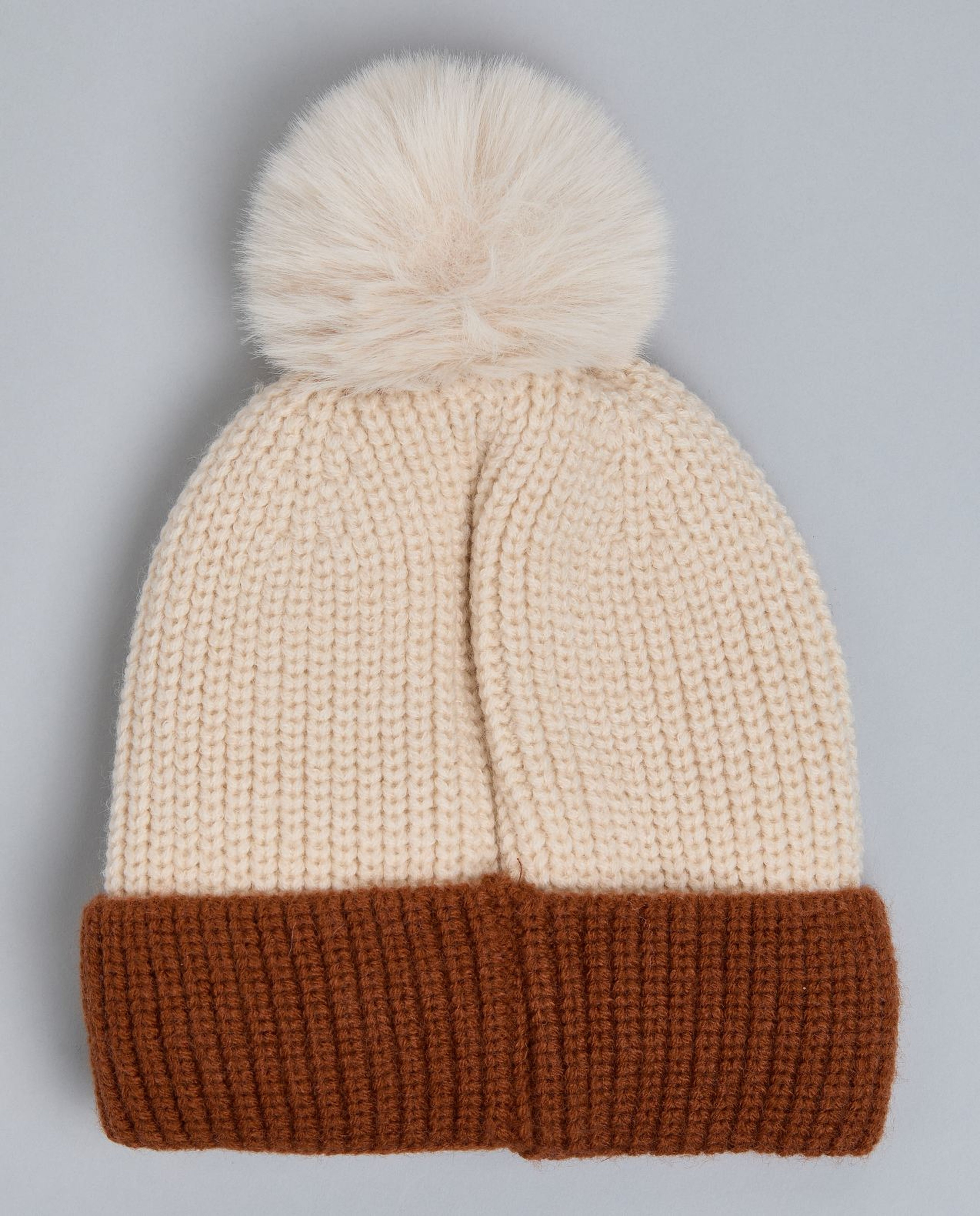 Color Block Beanie with Pom-Pom