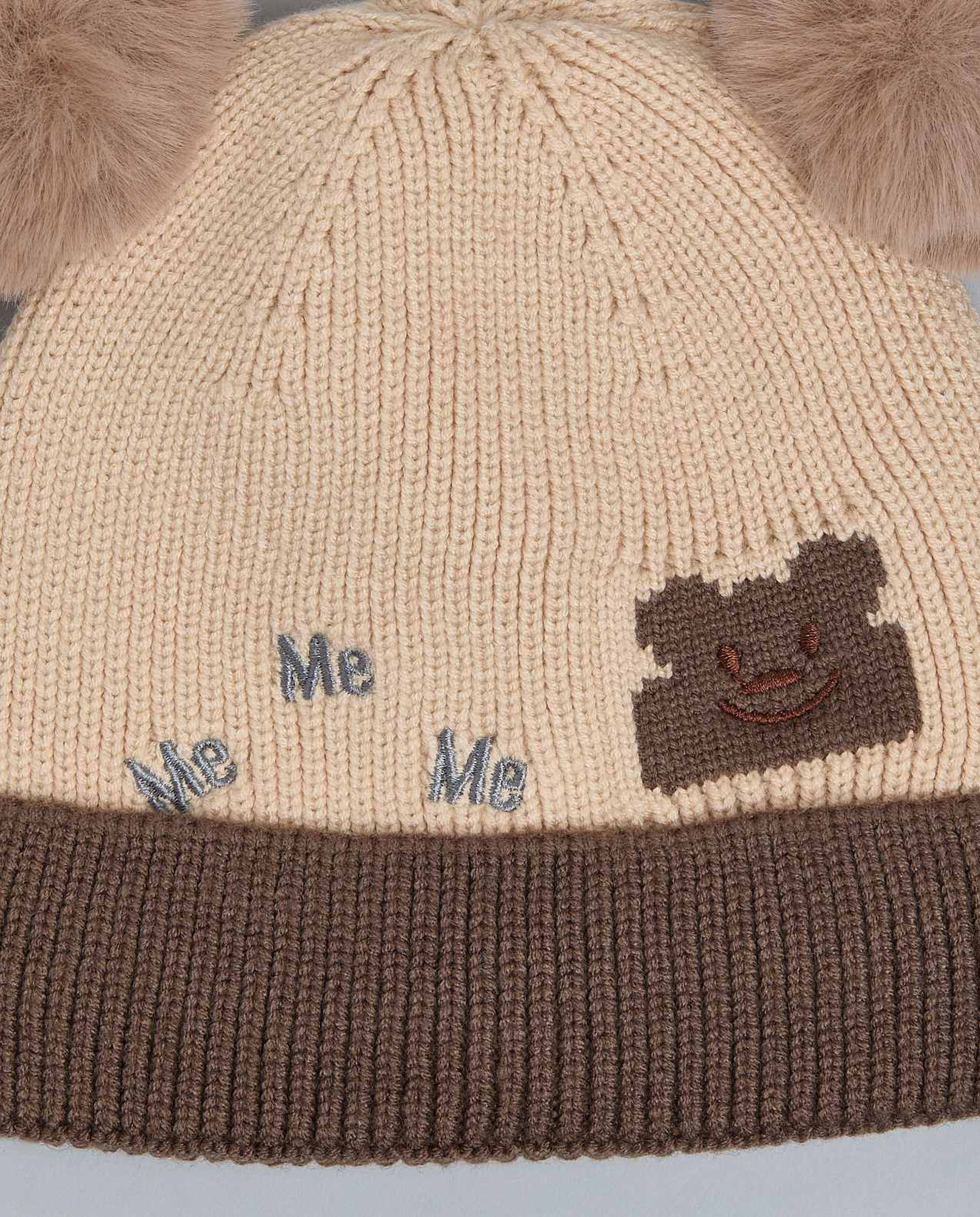 Color Block Beanie with Pom-Pom