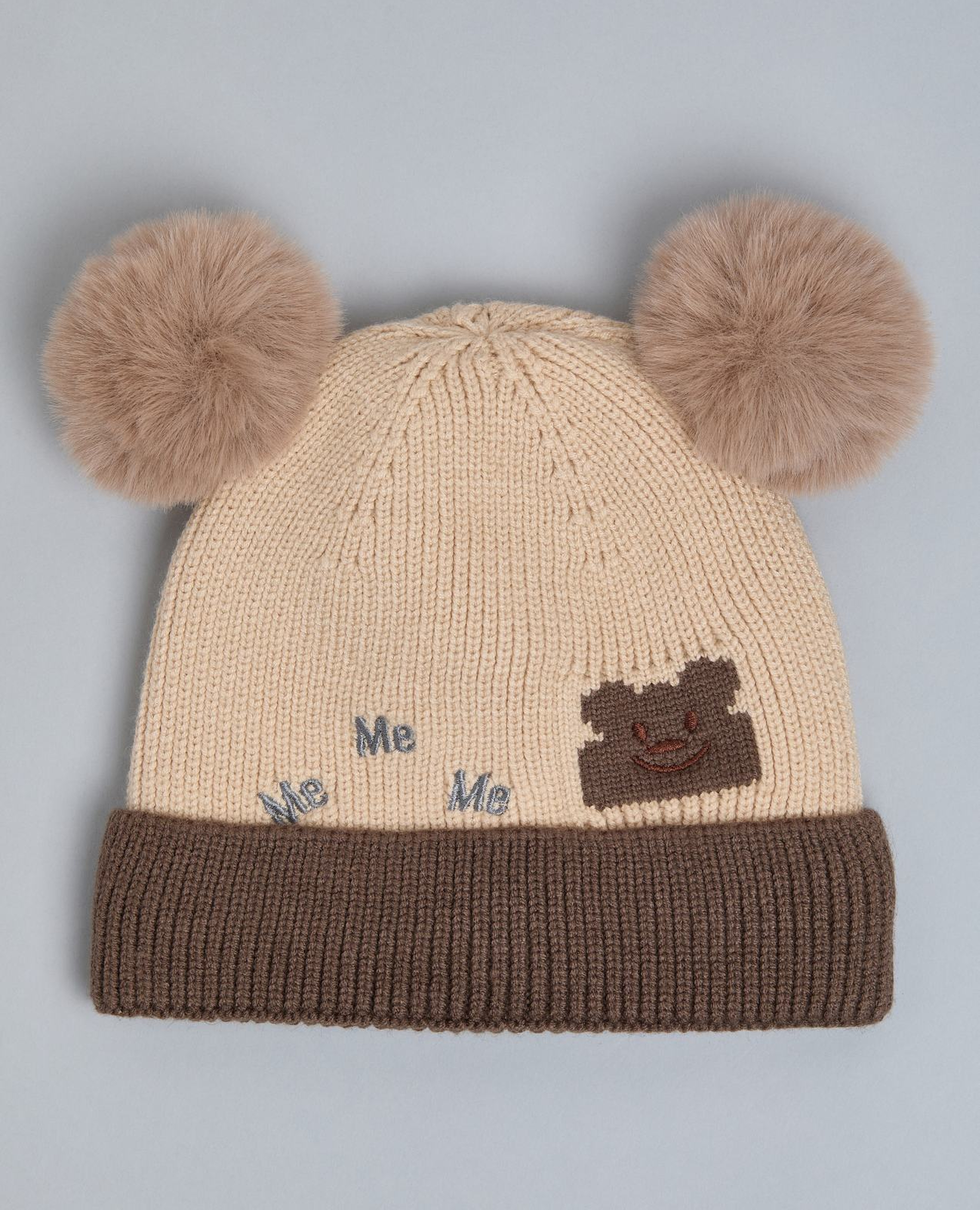 Color Block Beanie with Pom-Pom