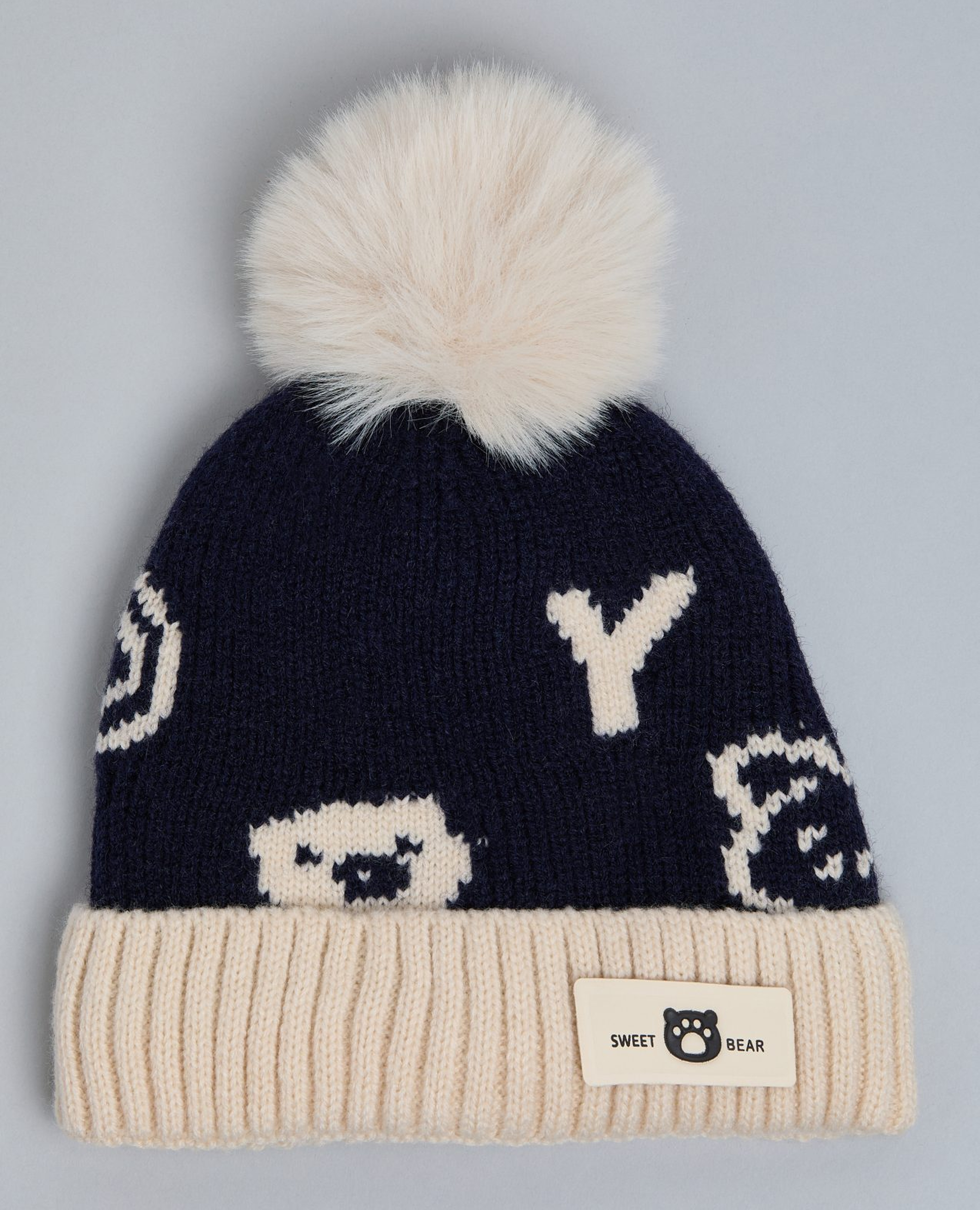 Color Block Beanie with Pom-Pom