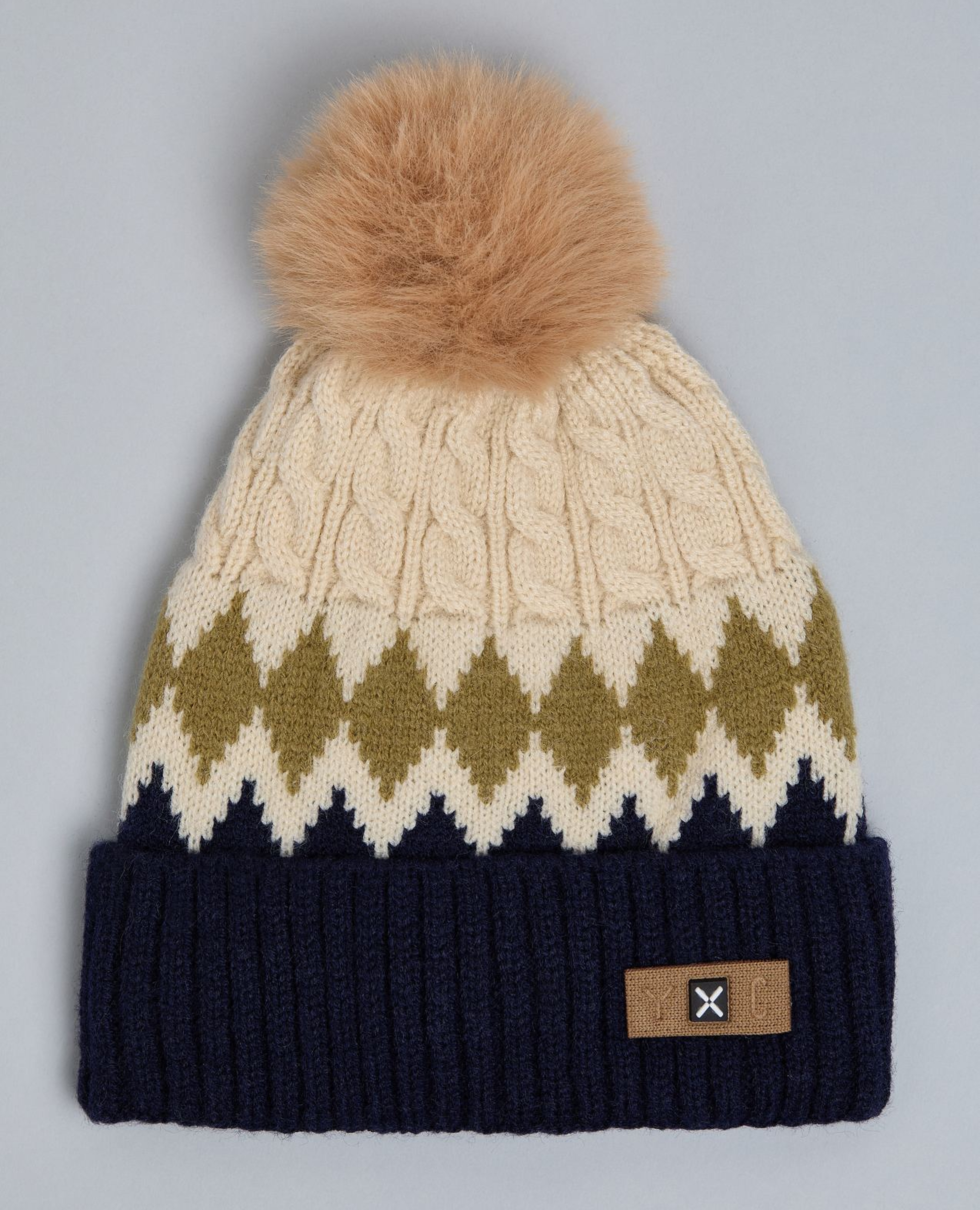 Color Block Beanie with Pom-Pom