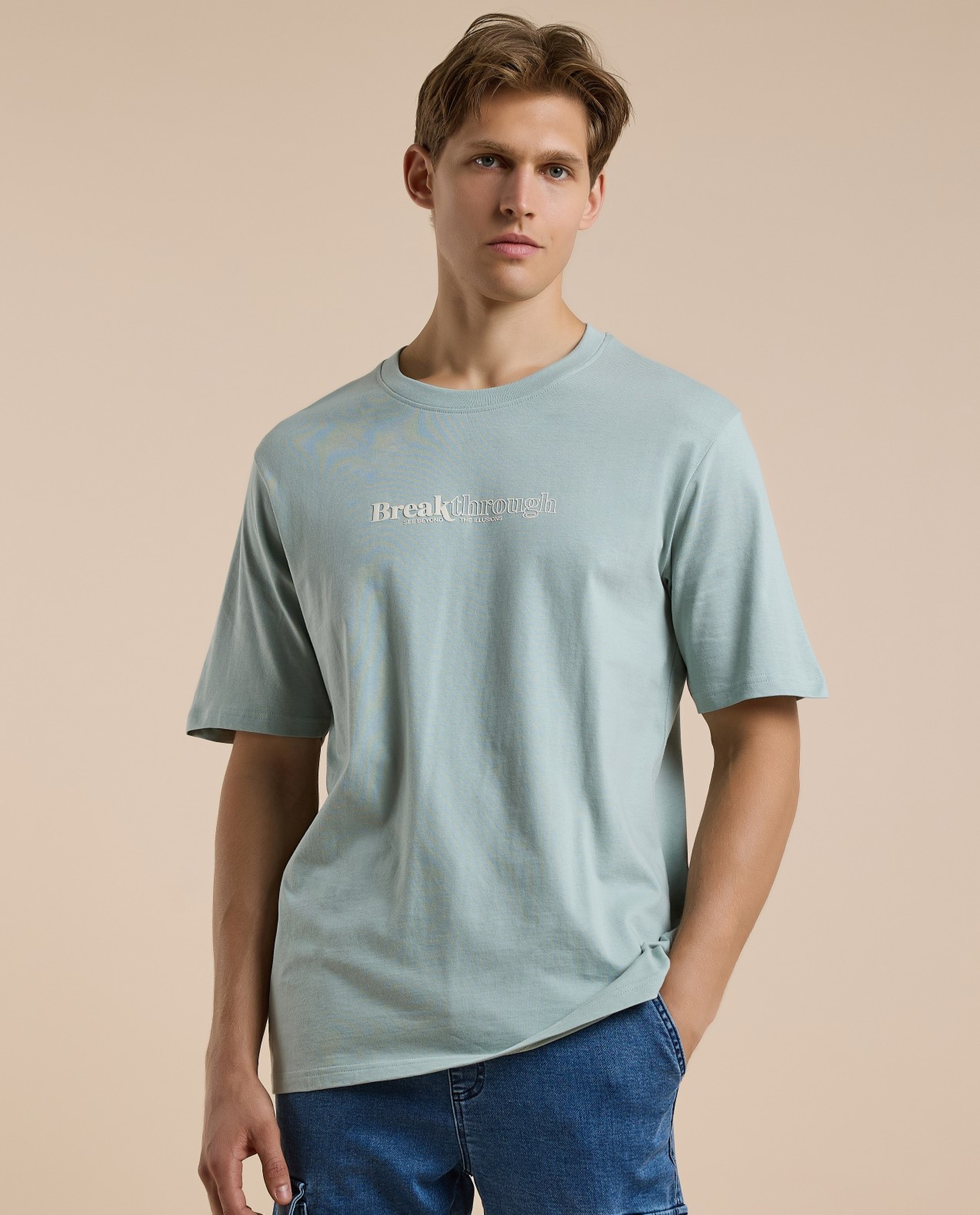 Typography Print T-Shirt with Crew Neck and Short Sleeves