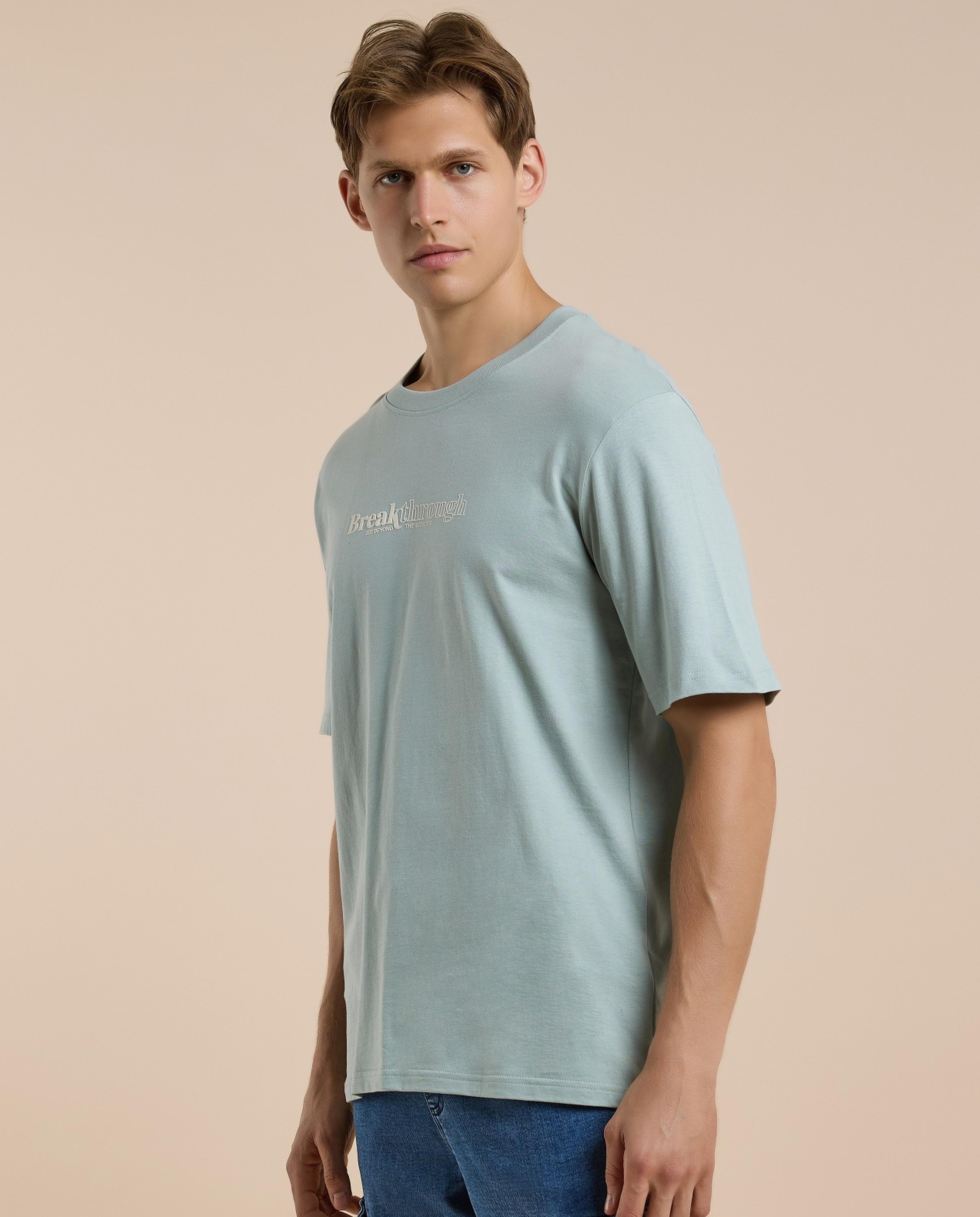 Typography Print T-Shirt with Crew Neck and Short Sleeves