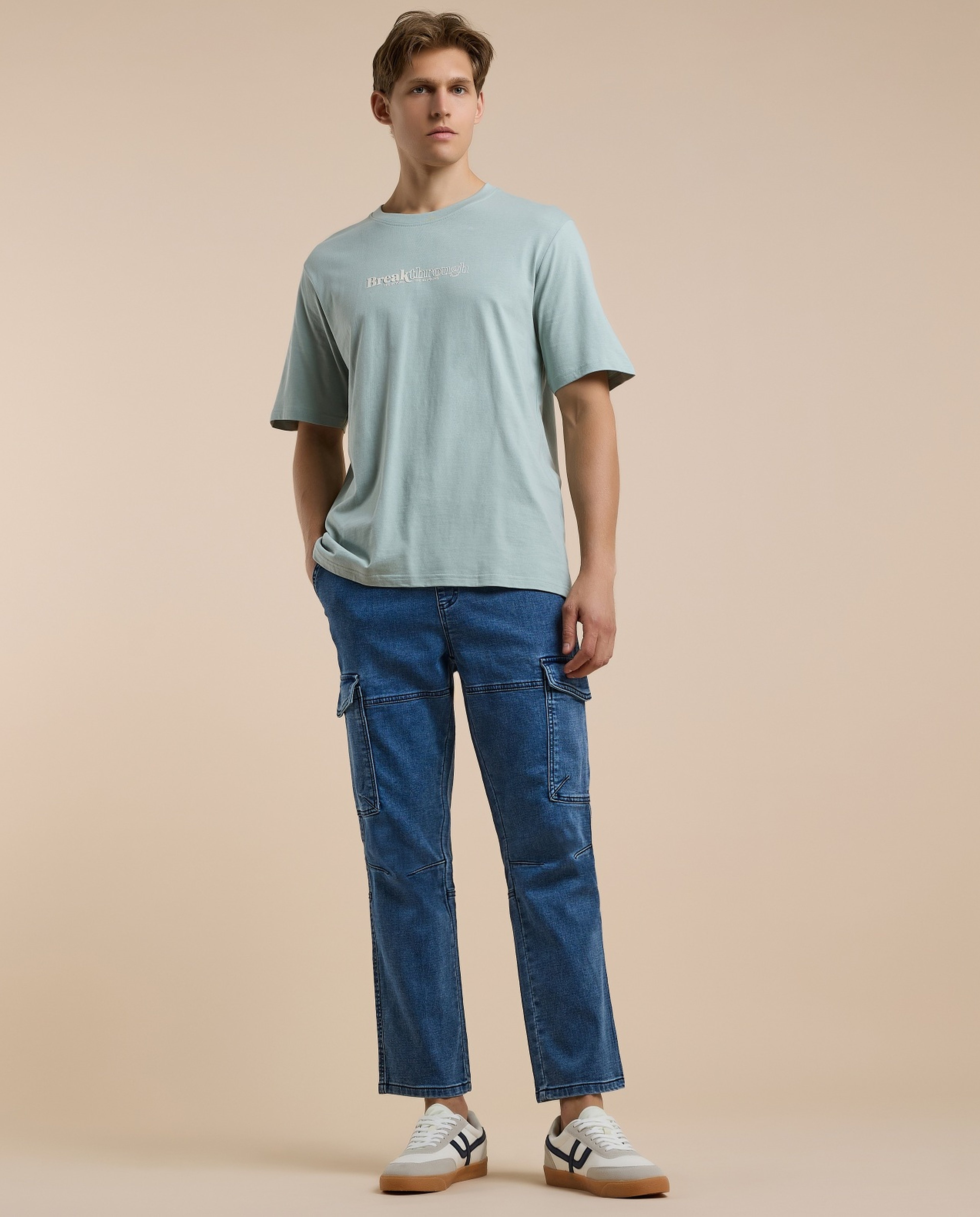 Typography Print T-Shirt with Crew Neck and Short Sleeves