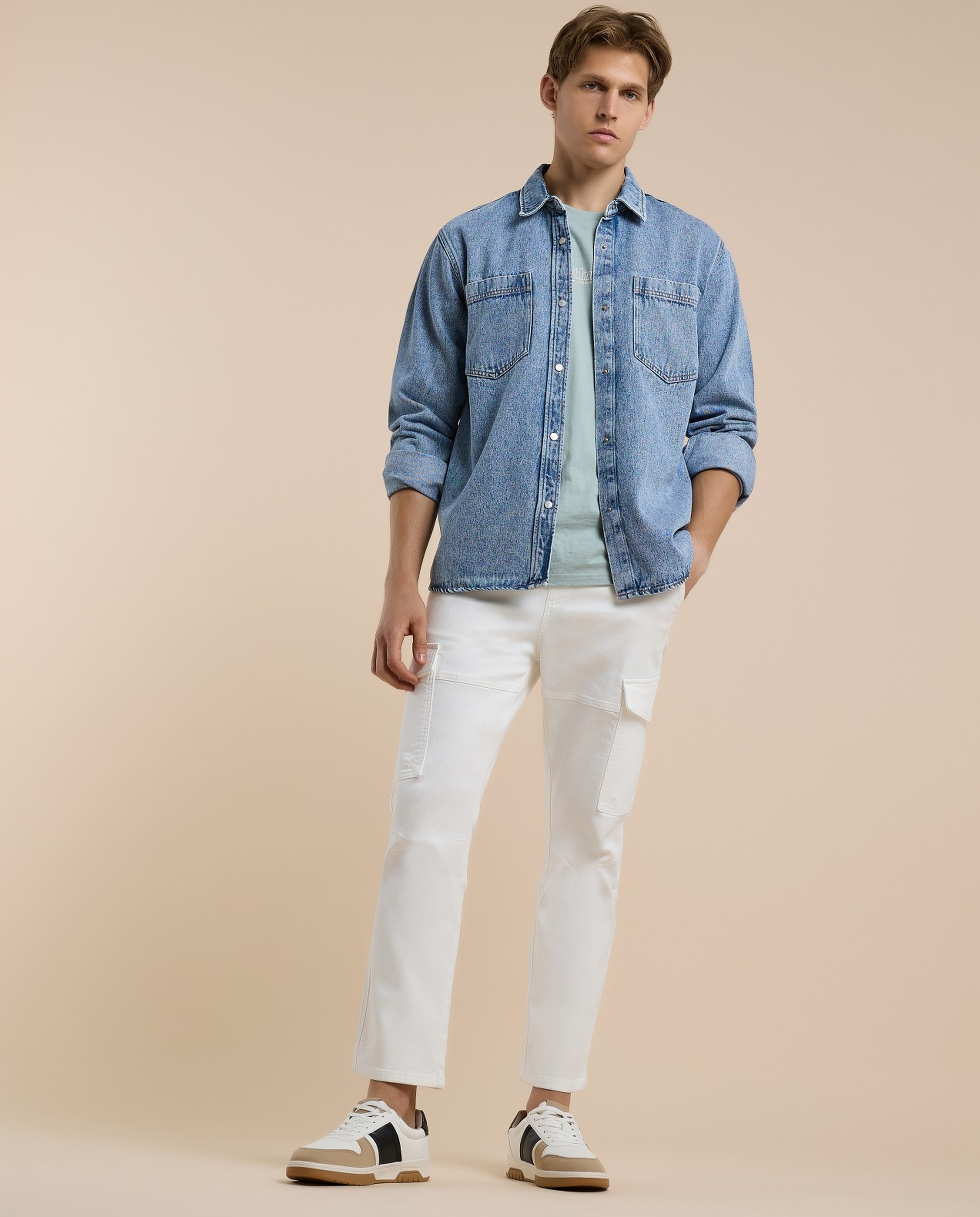 Washed Denim Shacket with Button Closure