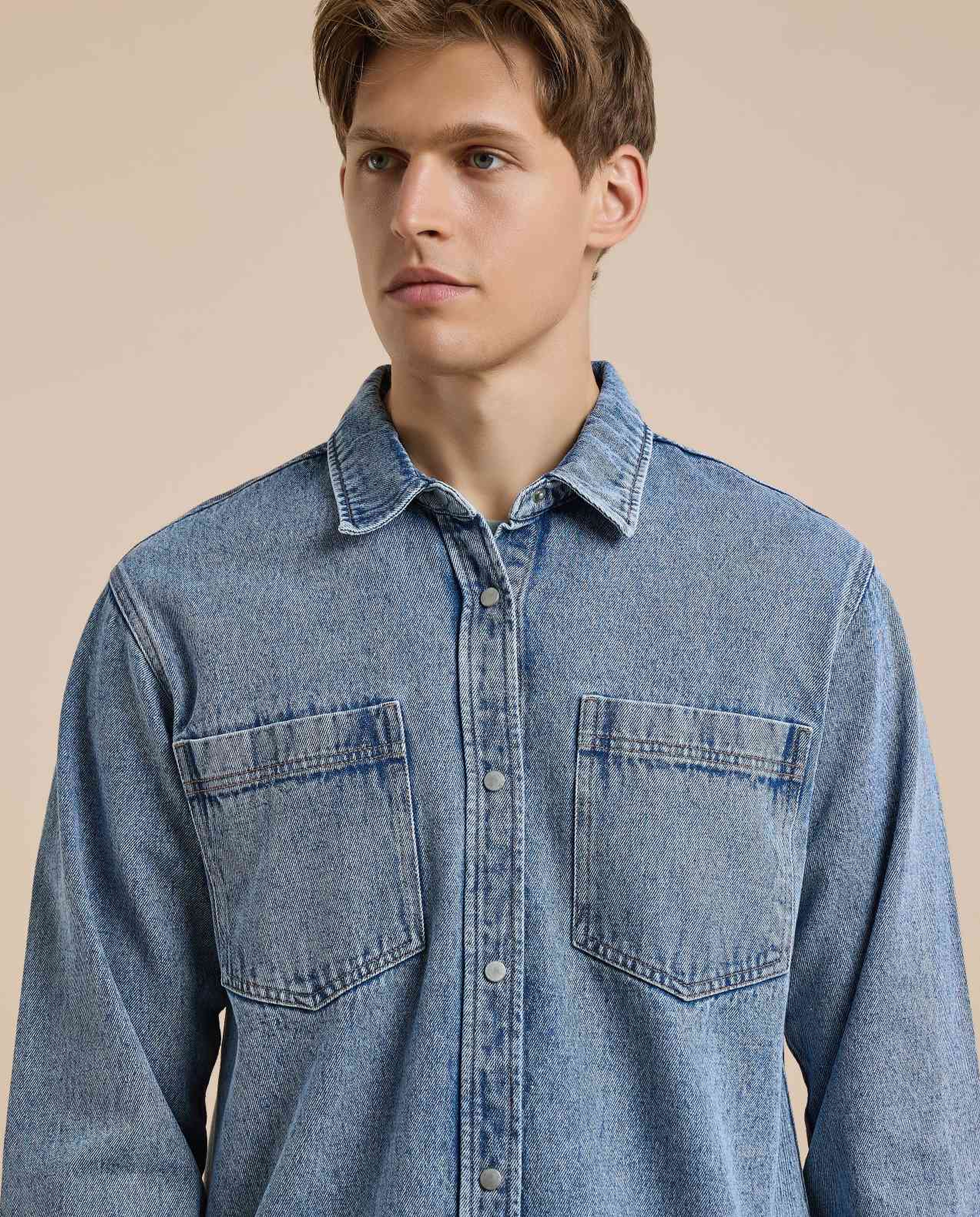 Washed Denim Shacket with Button Closure