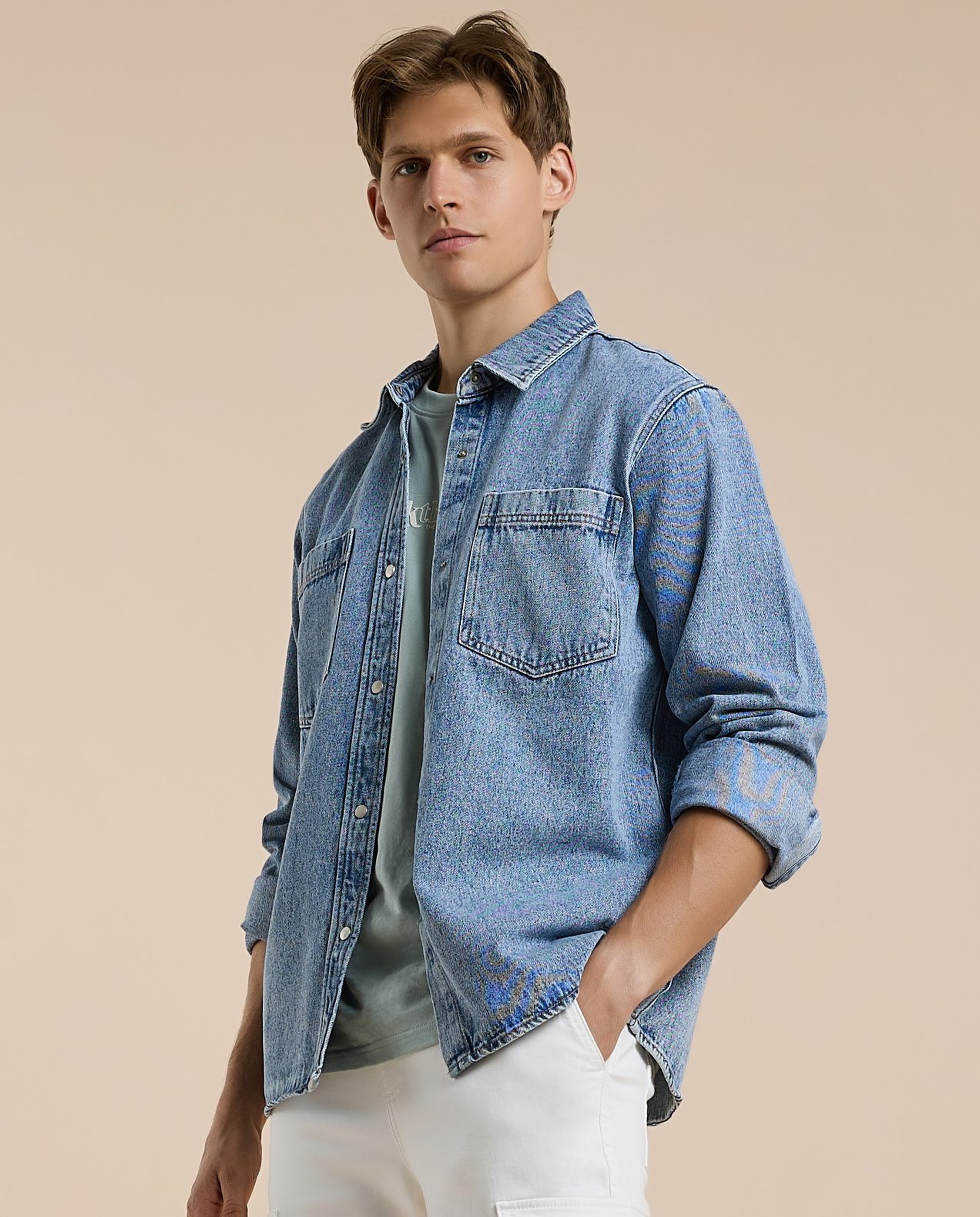 Washed Denim Shacket with Button Closure