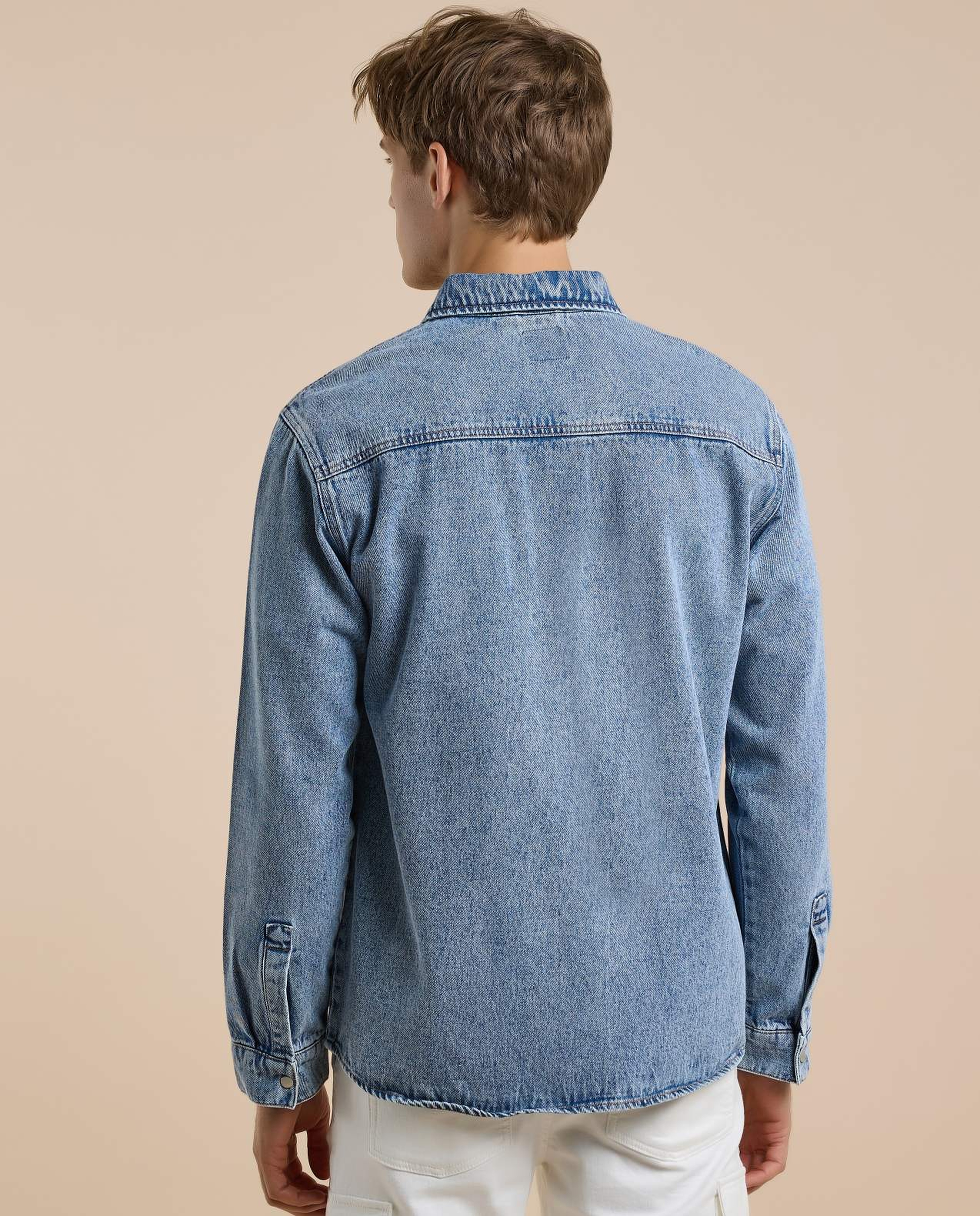 Washed Denim Shacket with Button Closure