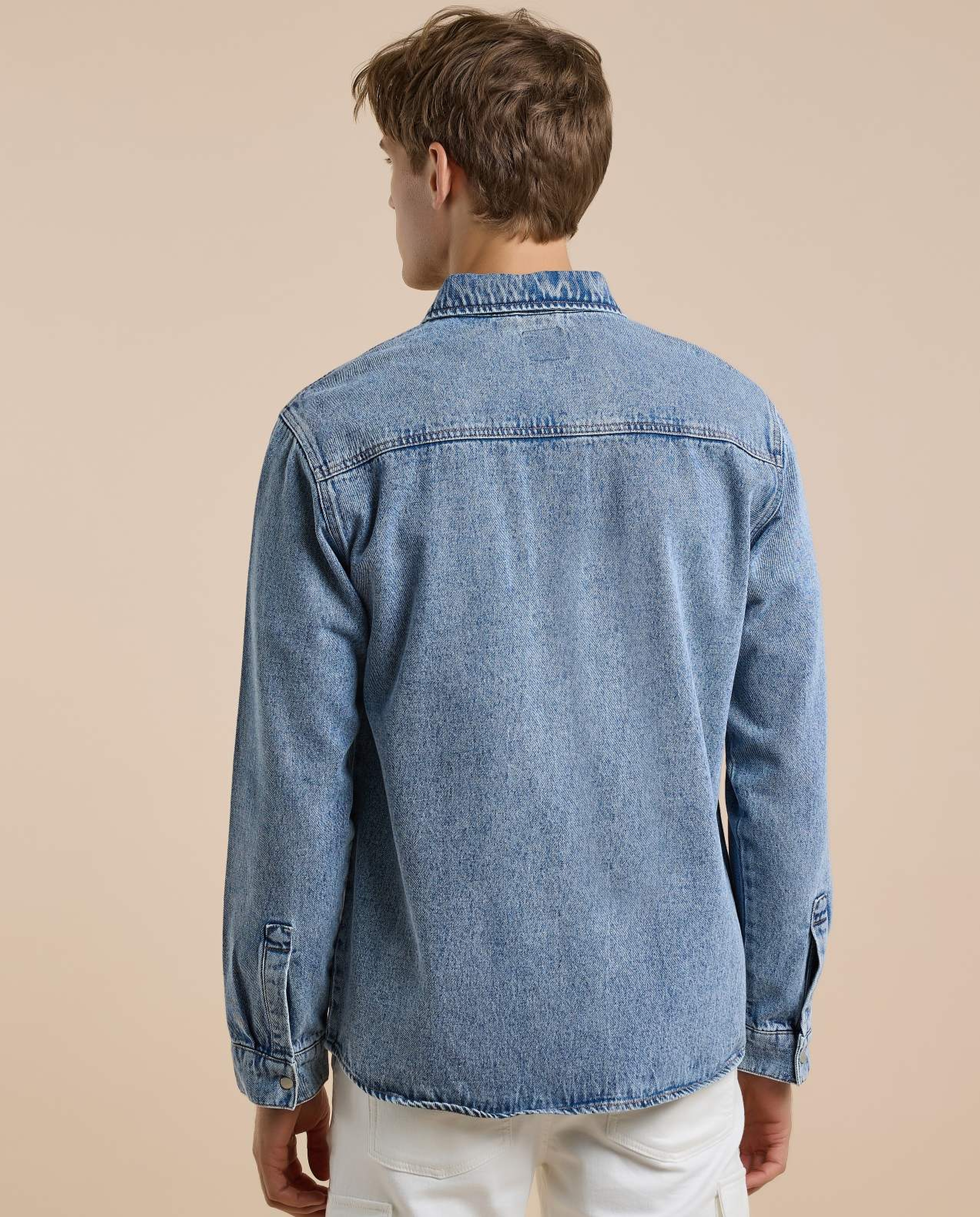 Washed Denim Shacket with Button Closure