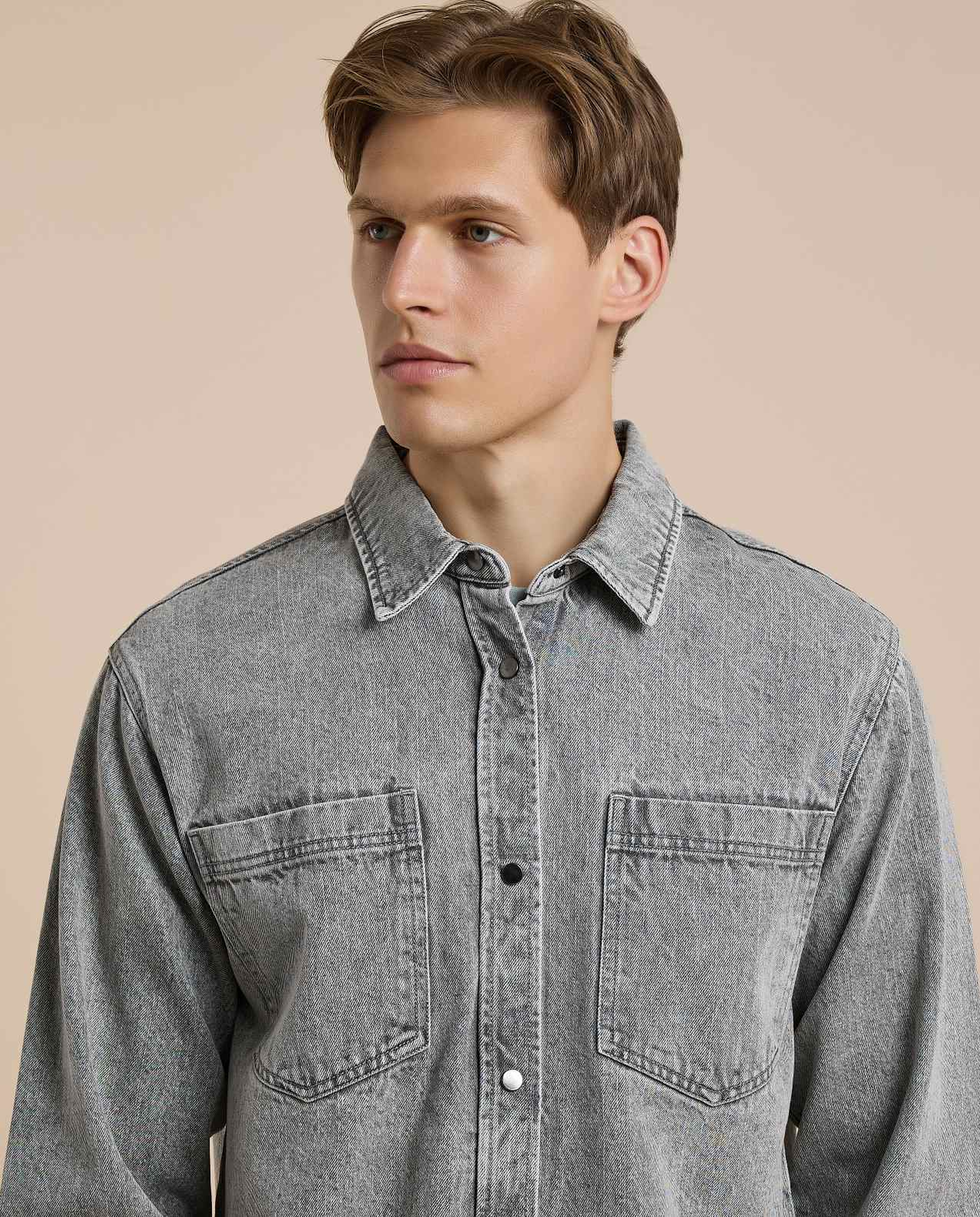 Washed Denim Shacket with Button Closure