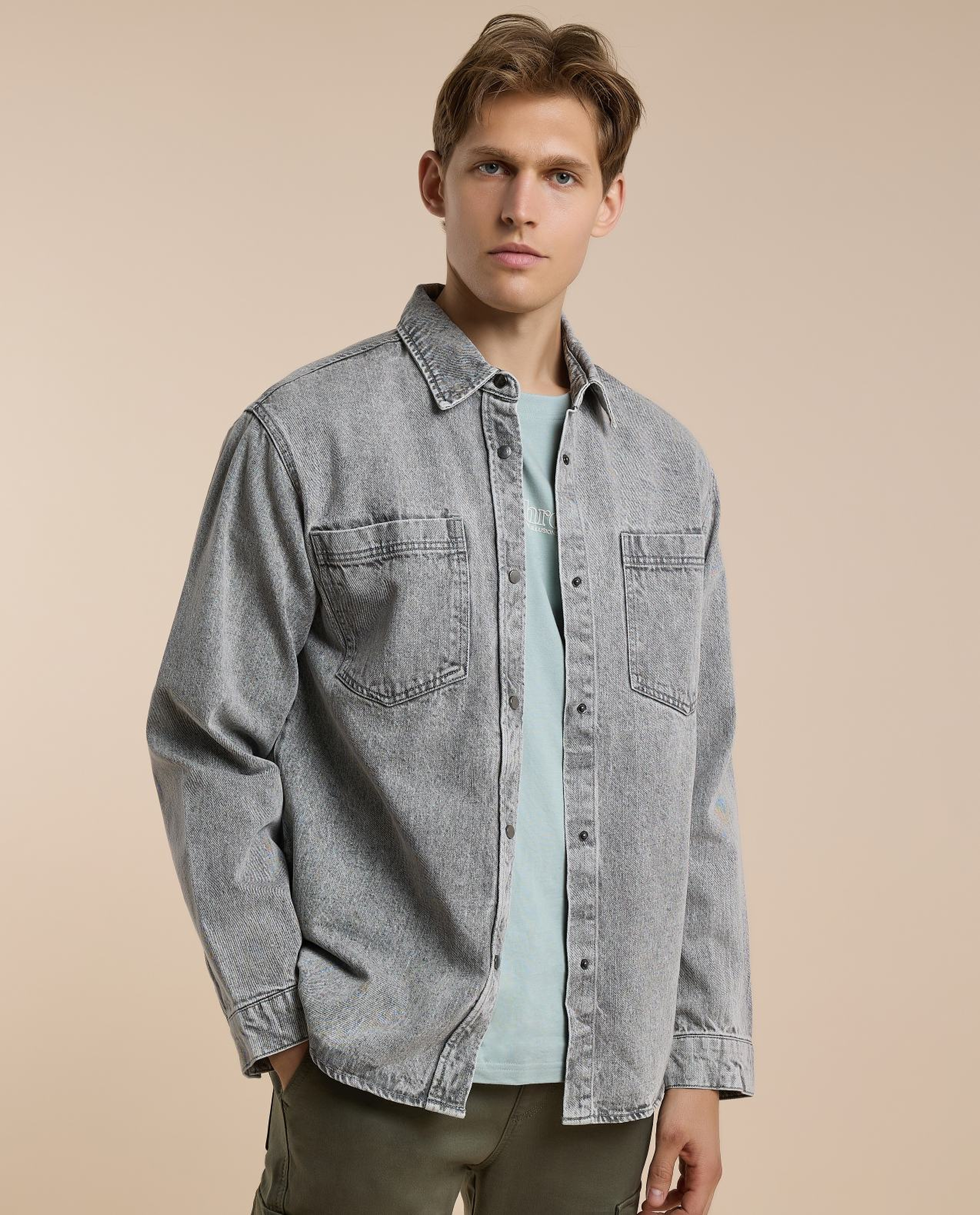 Washed Denim Shacket with Button Closure