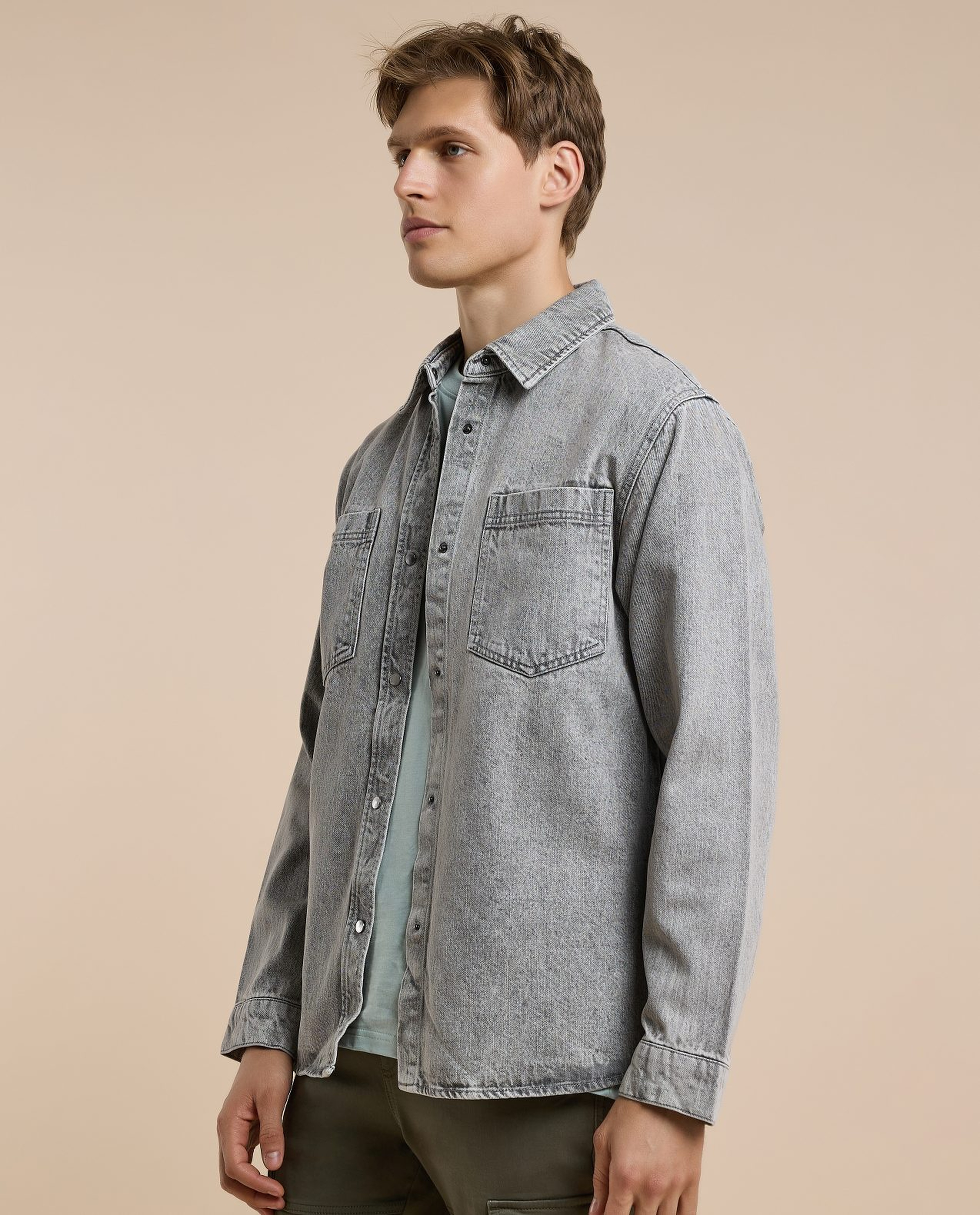 Washed Denim Shacket with Button Closure