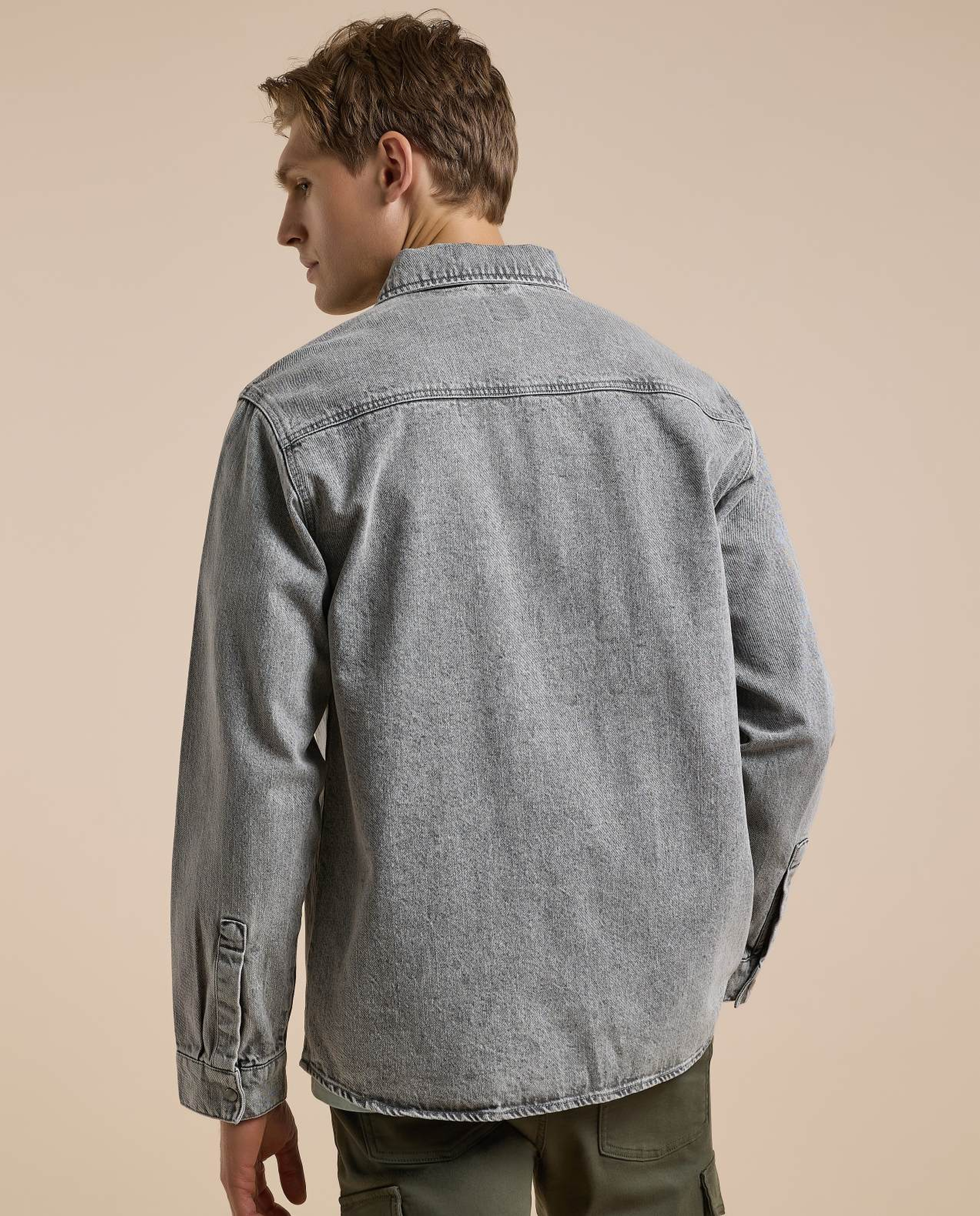 Washed Denim Shacket with Button Closure