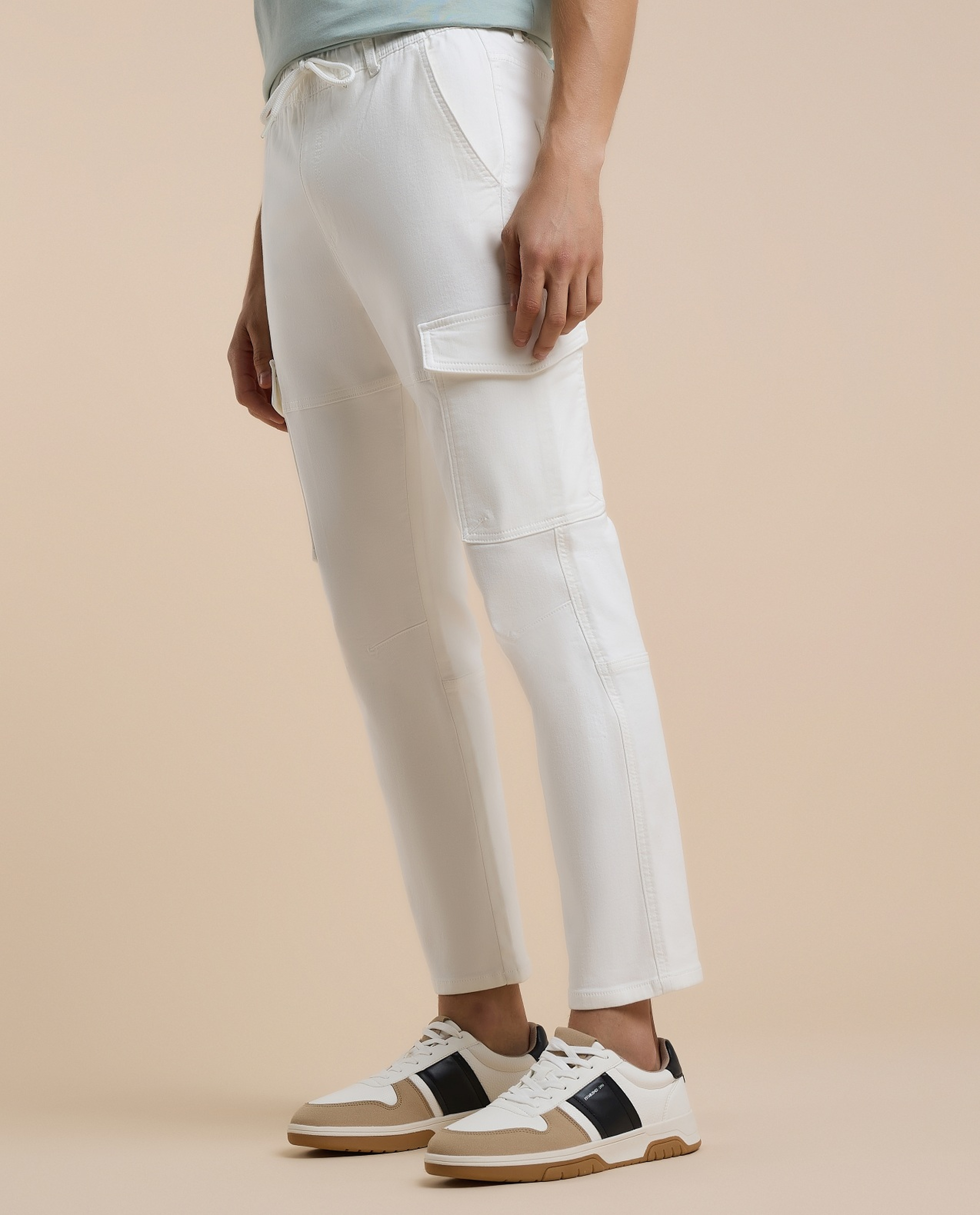 Solid Cargo Pants with Drawstring Waist
