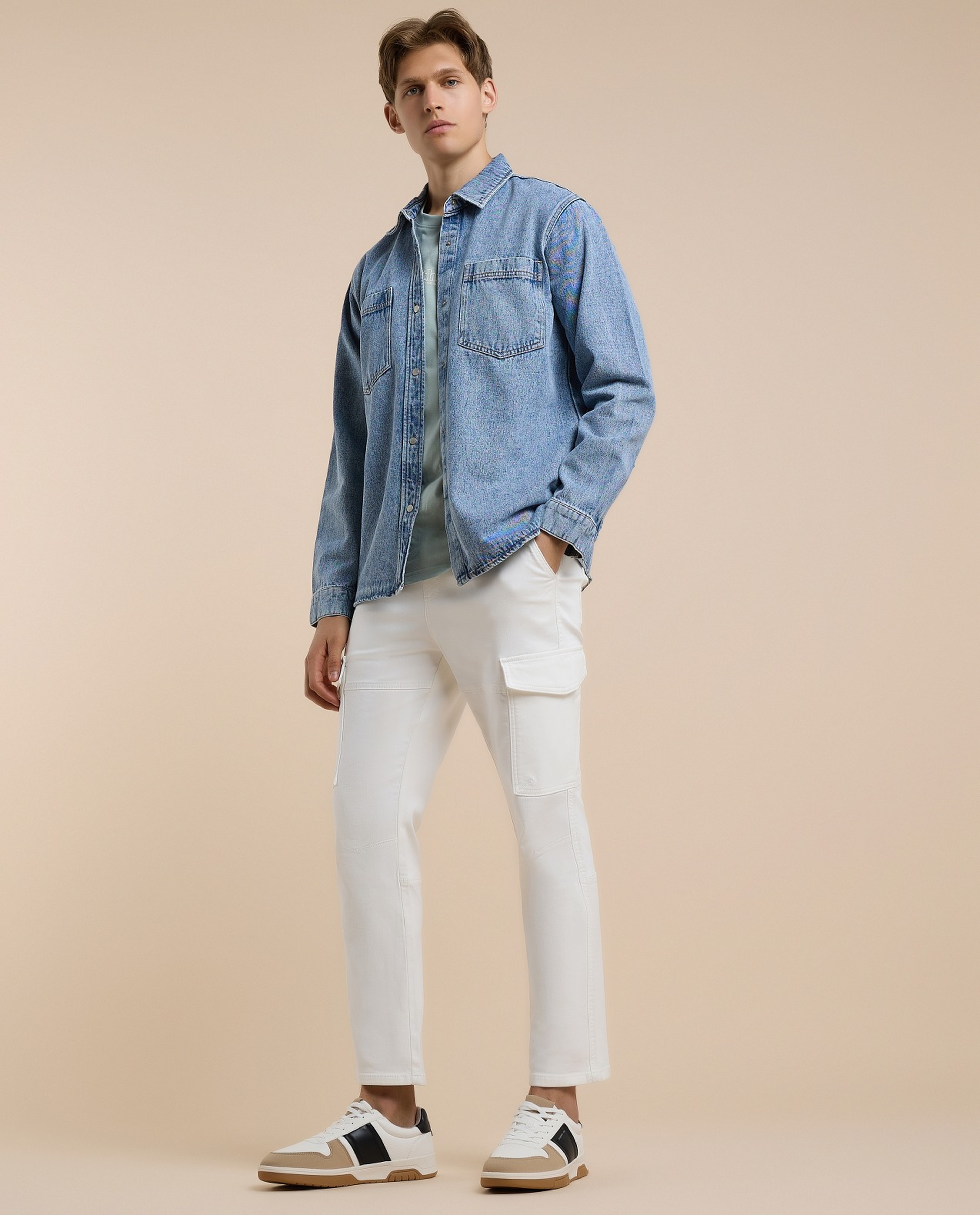 Solid Cargo Pants with Drawstring Waist